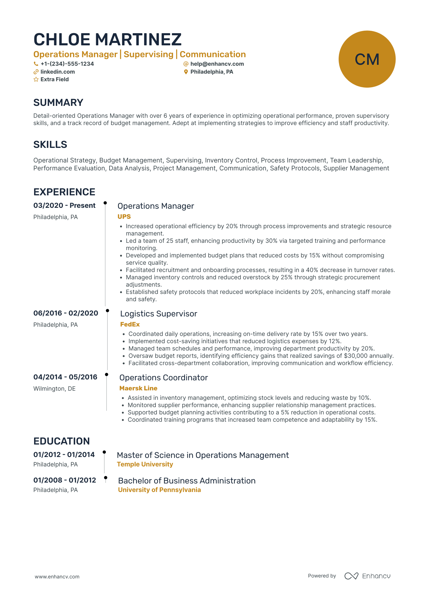 Global Operations Manager Resume Example