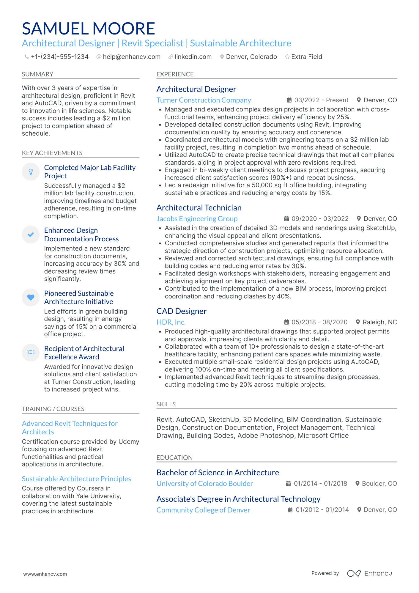 Industrial Architectural Designer Resume Example