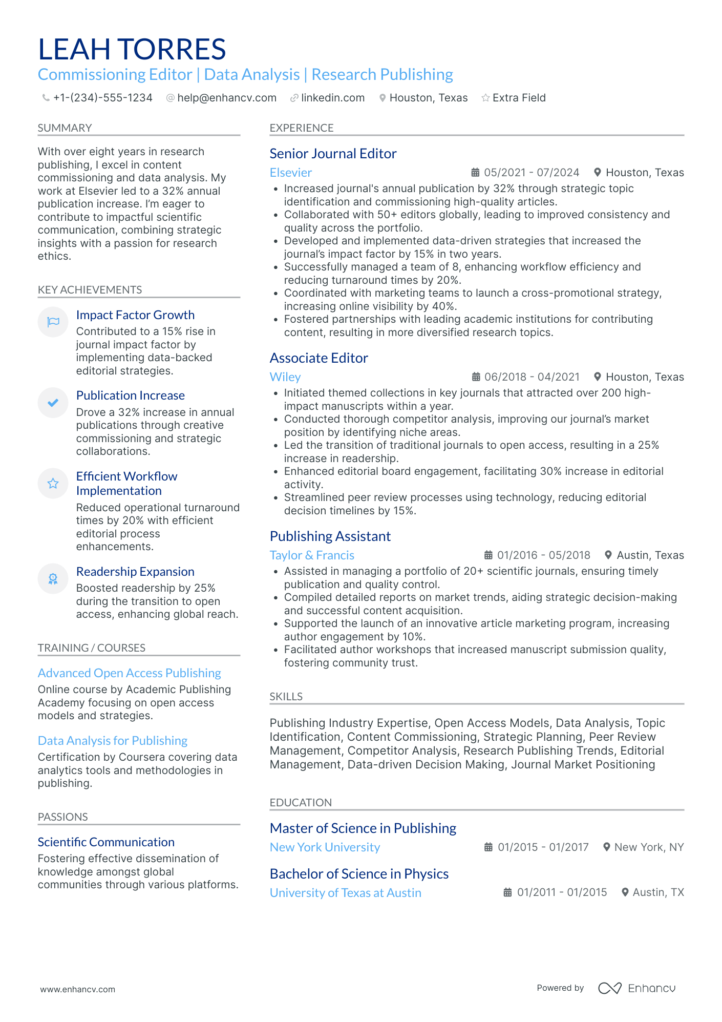 Commissioning Editor Resume Example