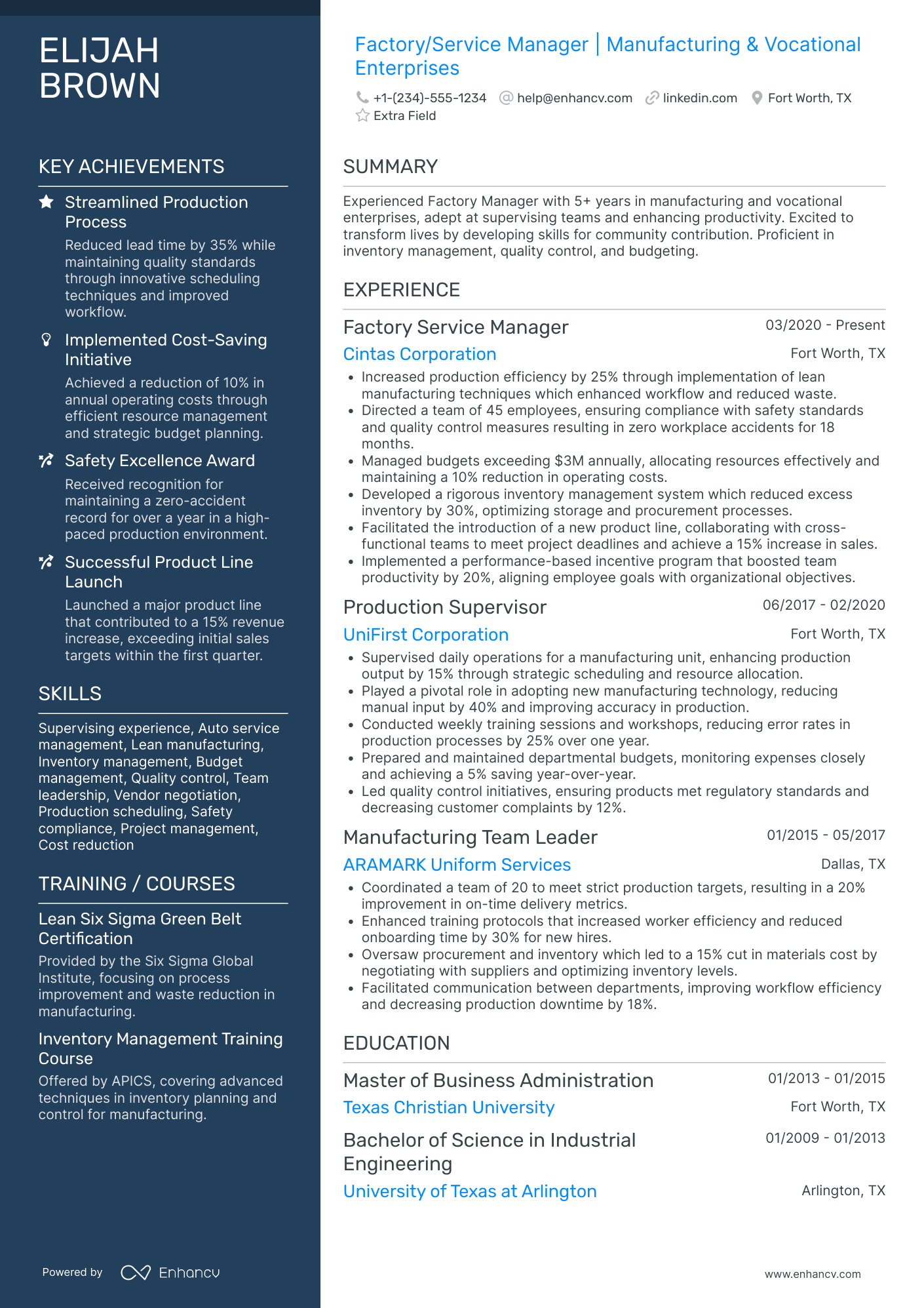 Factory Procurement Manager Resume Example