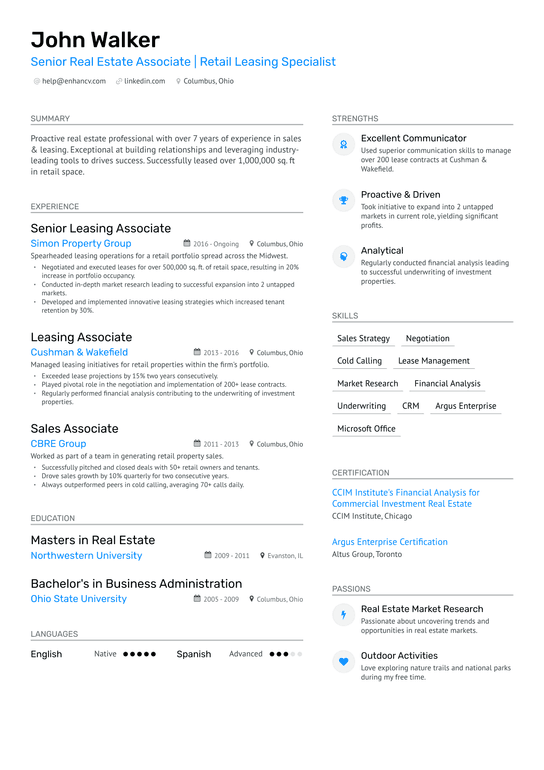 Real Estate Leasing Agent Resume Example
