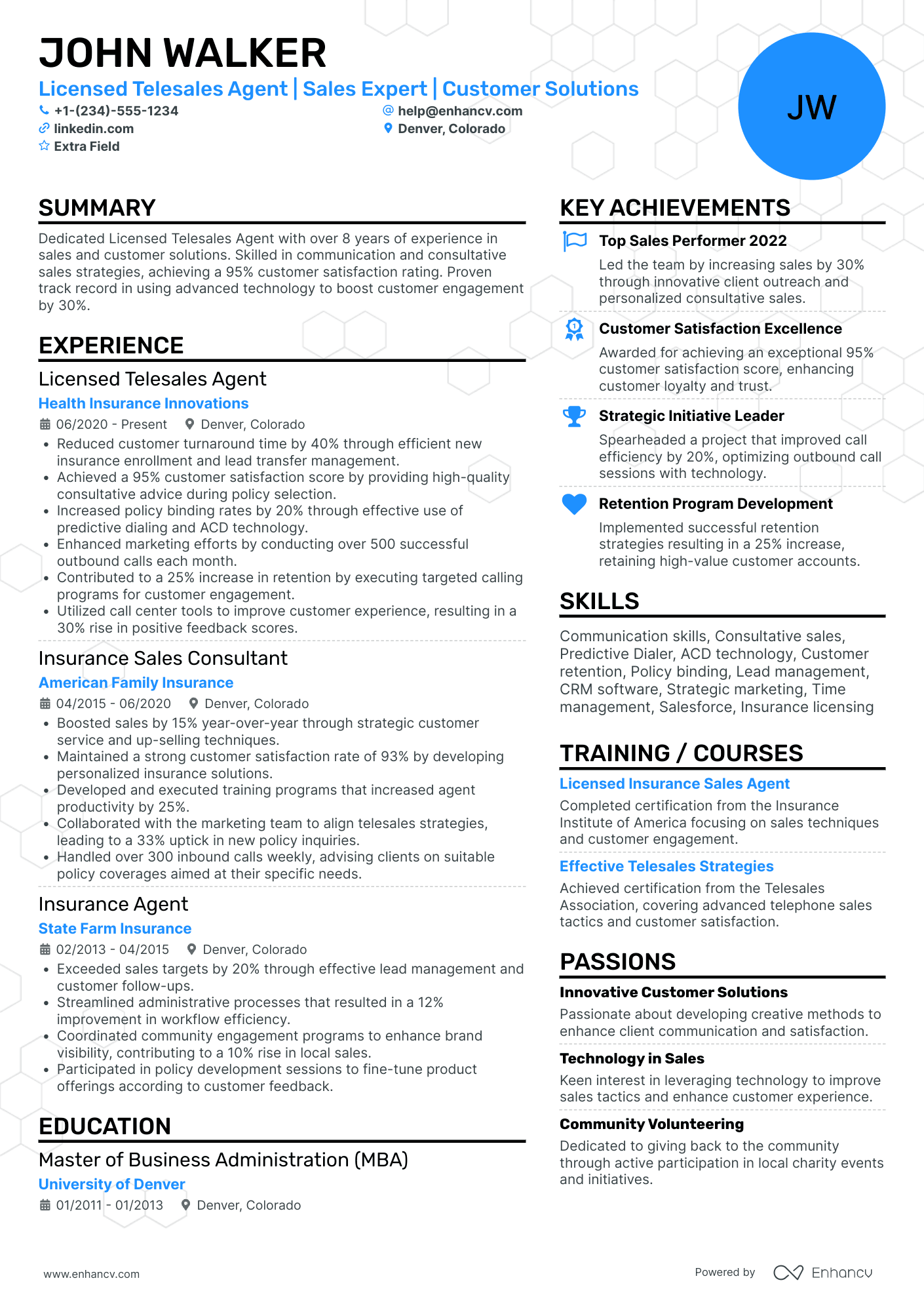 Health Insurance Agent Resume Example