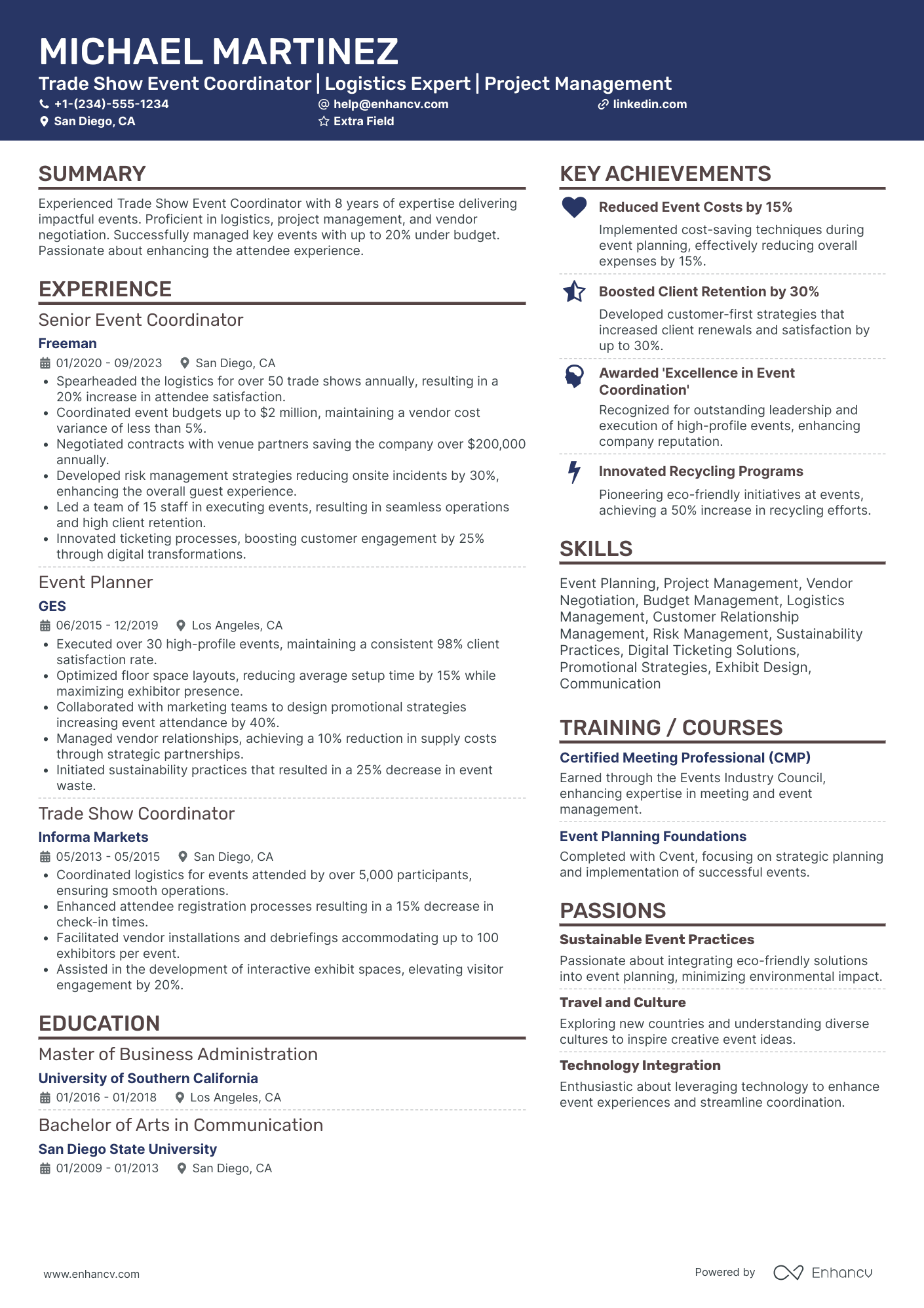 Trade Show Event Coordinator Resume Example