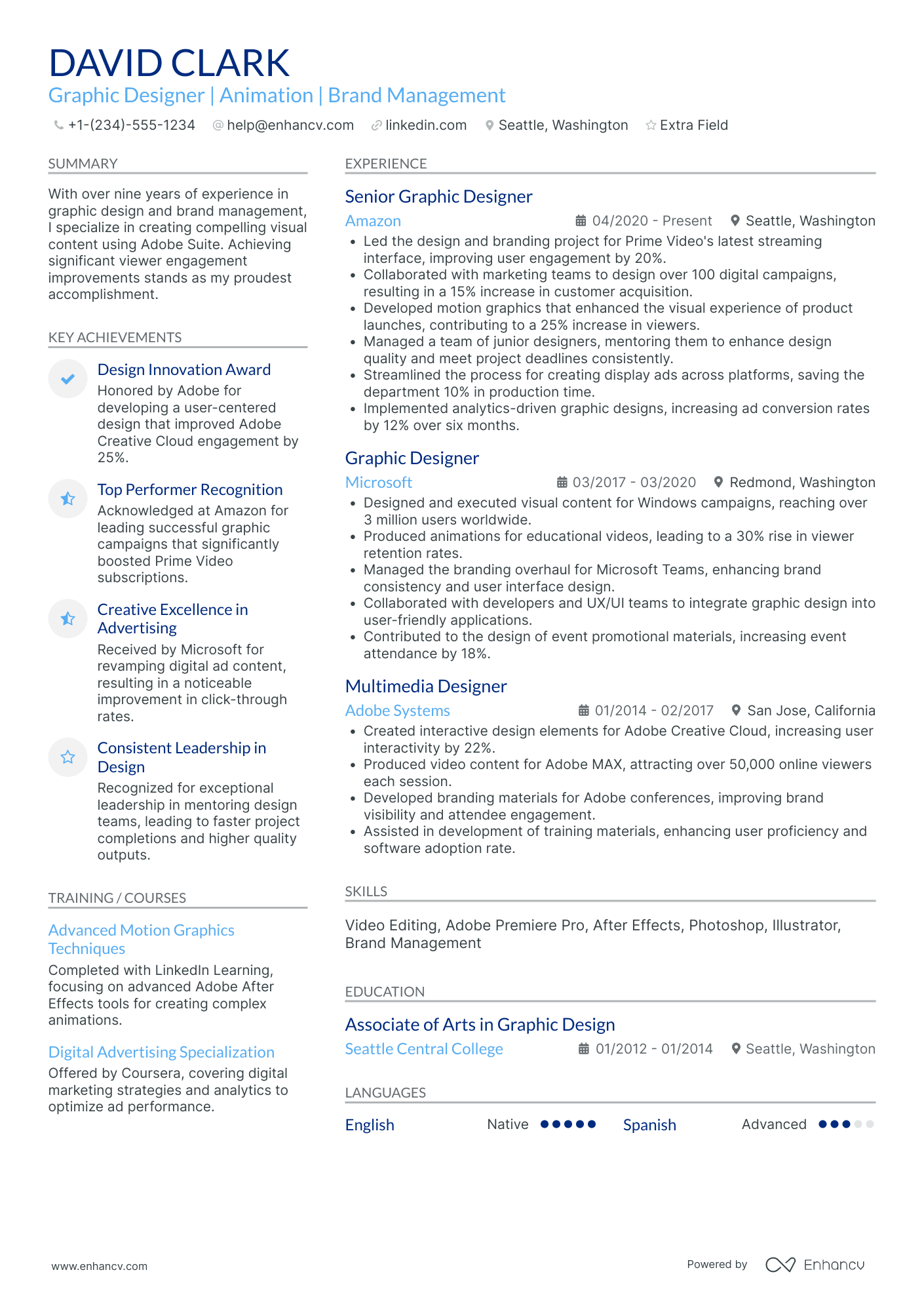 Assistant Motion Graphics Designer Resume Example