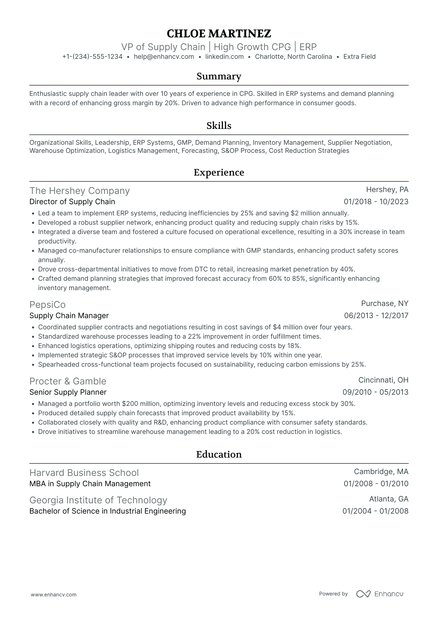 Vice President of Supply Chain Resume Example