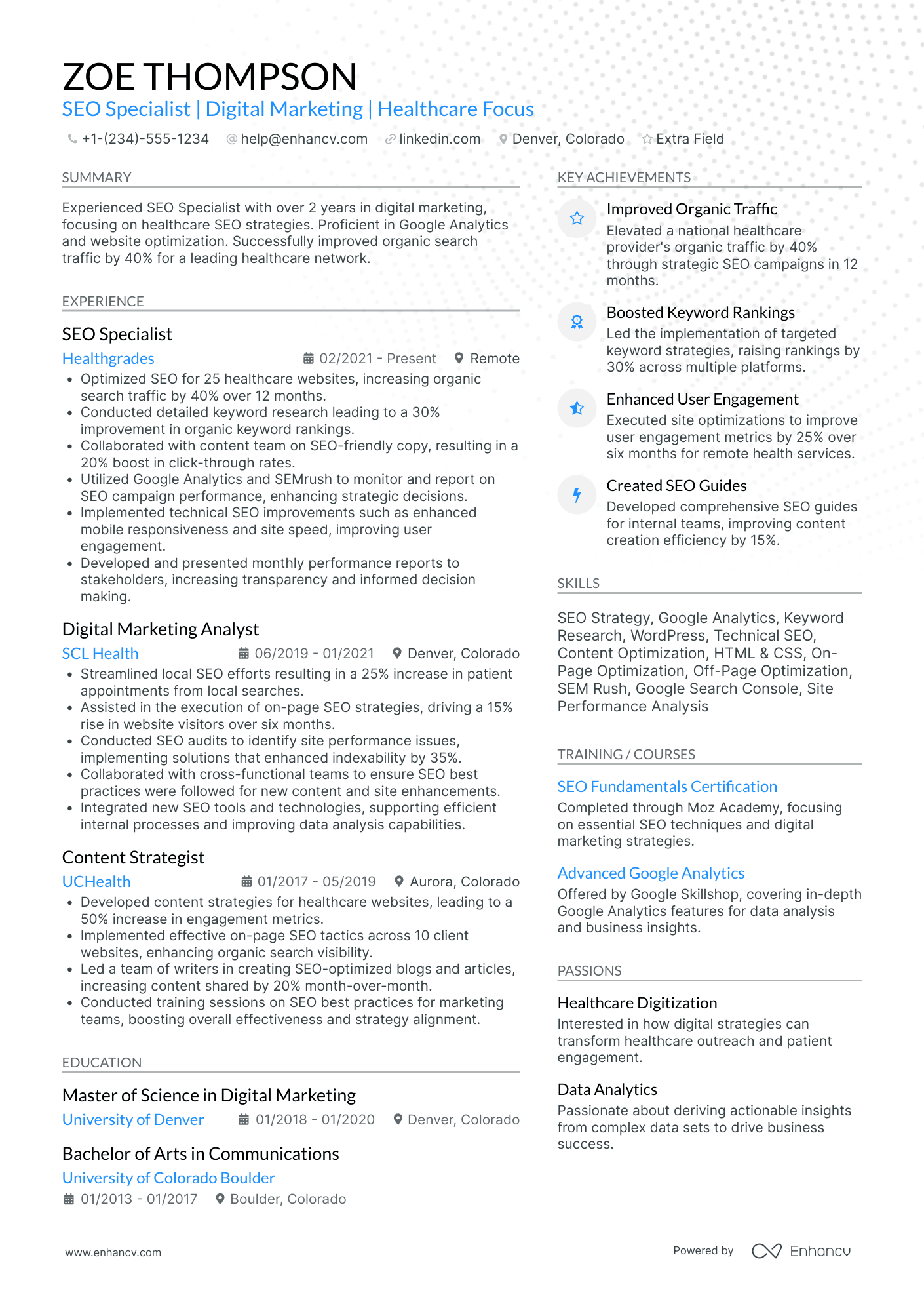 SEO Research Specialist Resume Example