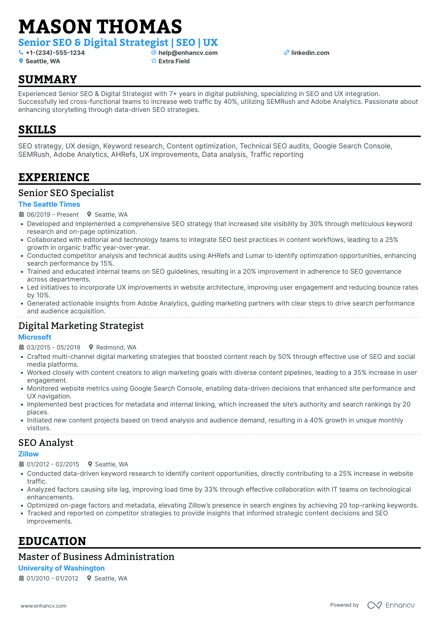 Senior SEO Strategist Resume Example