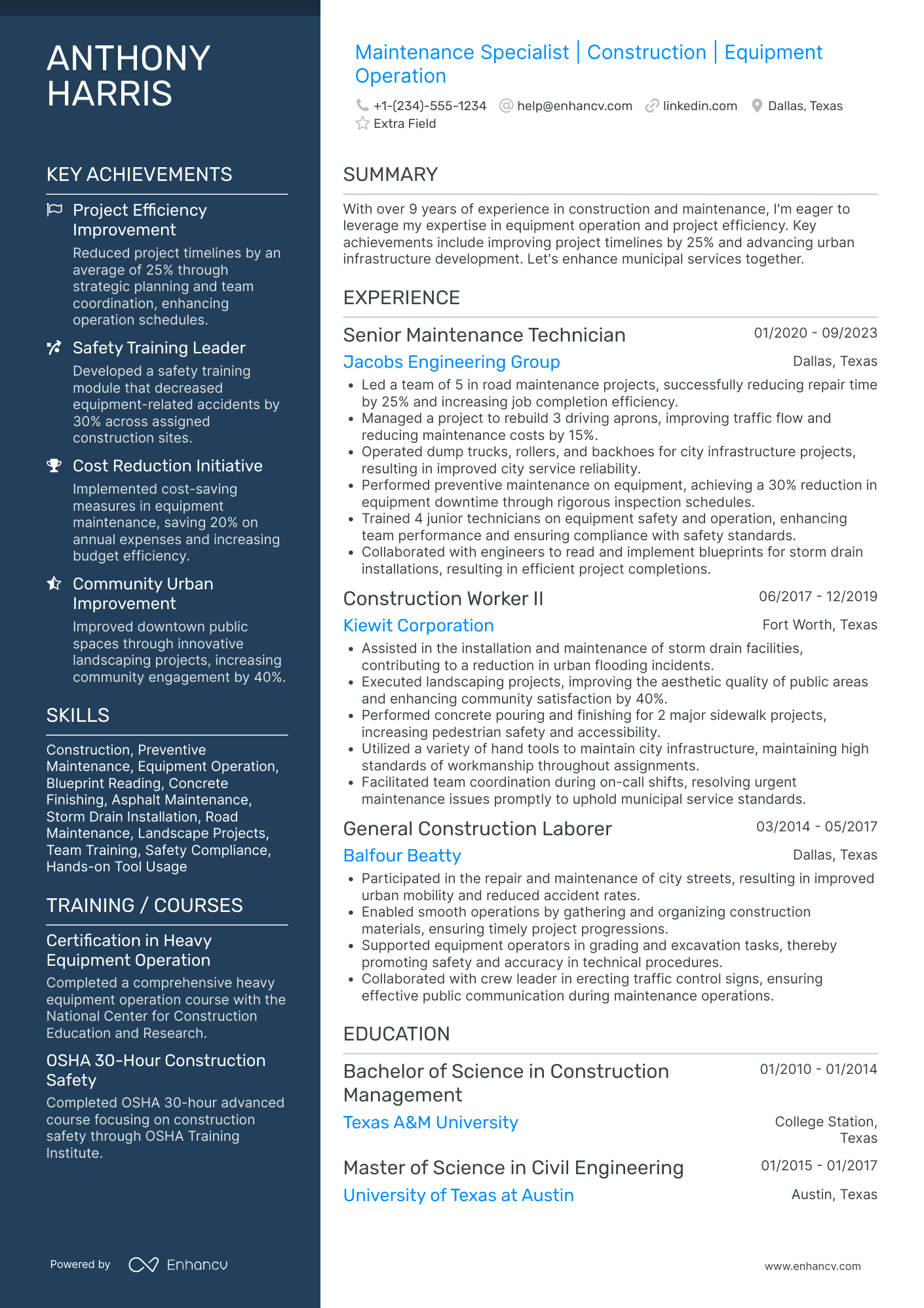 Bridge Construction Worker Resume Example