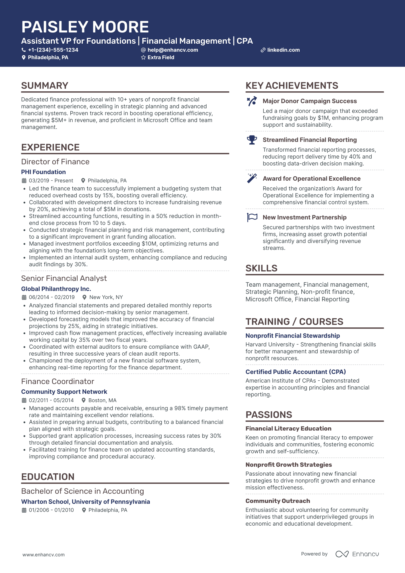 Assistant Chief Financial Officer Resume Example