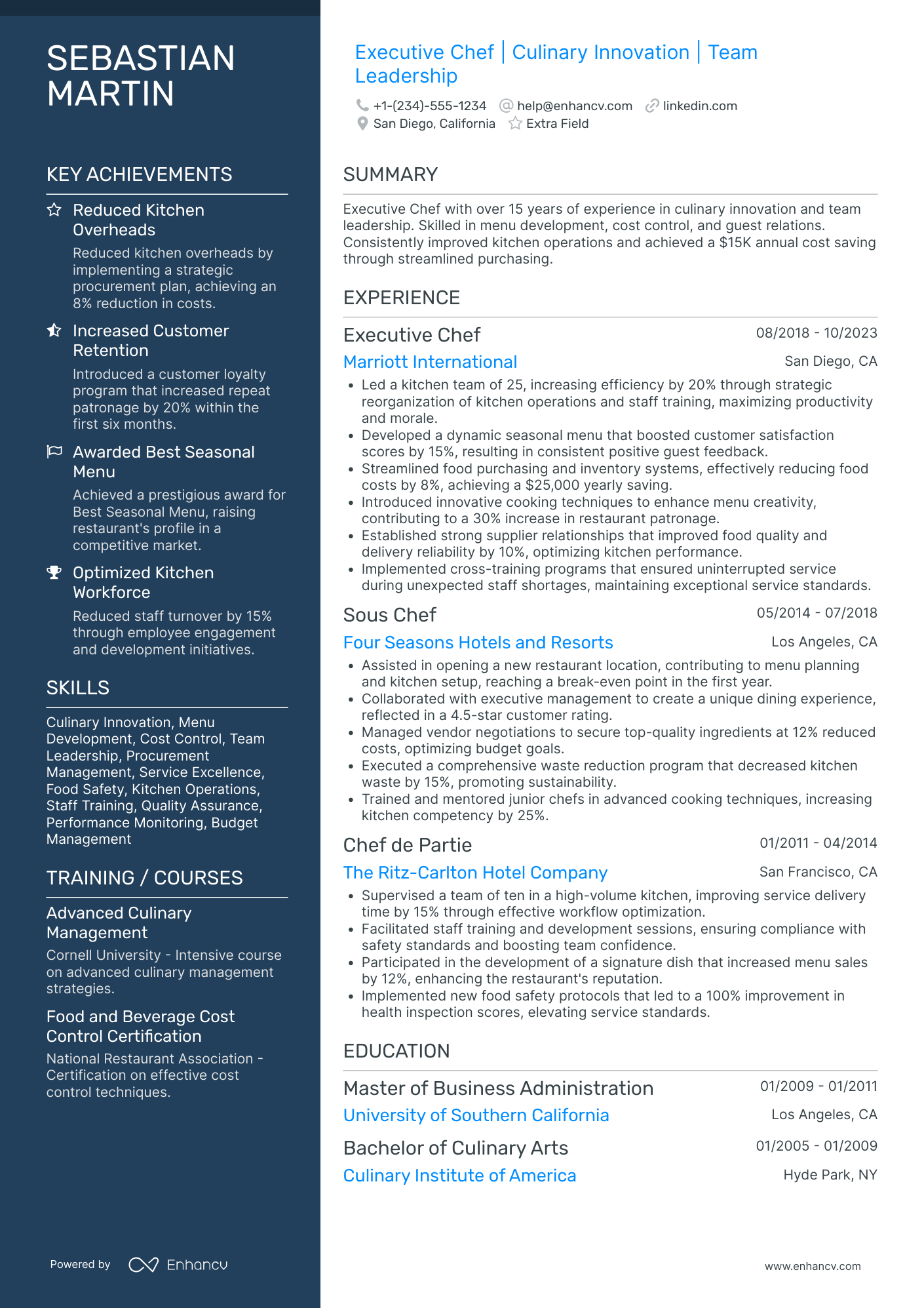 Executive Cook Resume Example