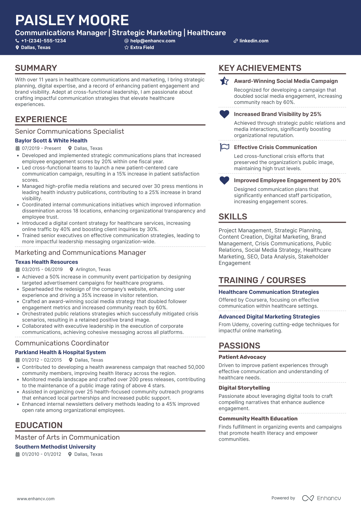 Healthcare Communication Manager Resume Example