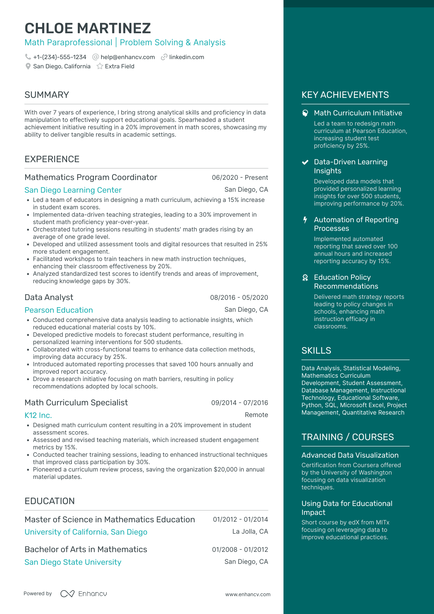 Math Paraprofessional Resume Example