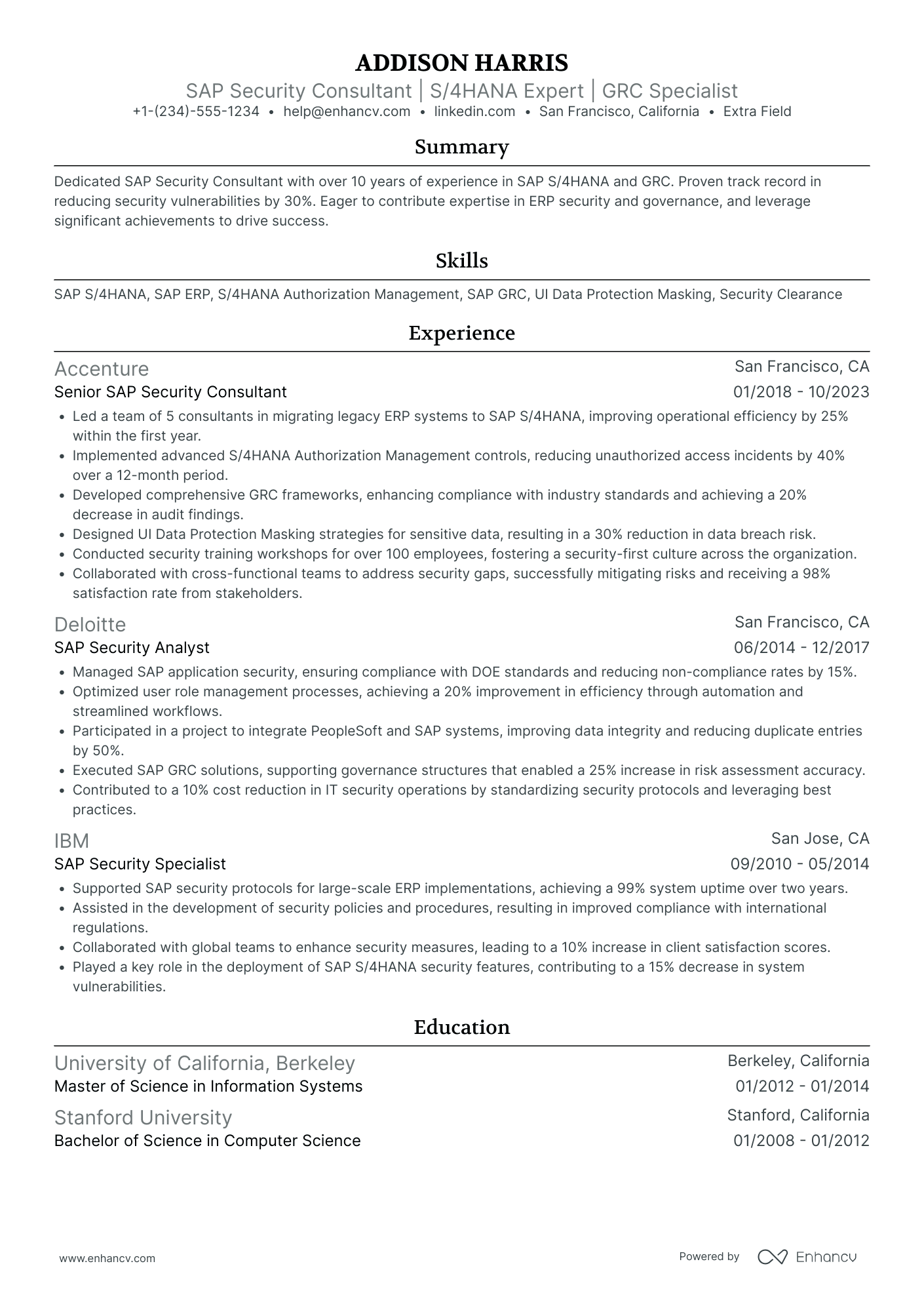 SAP Security Consultant Resume Example