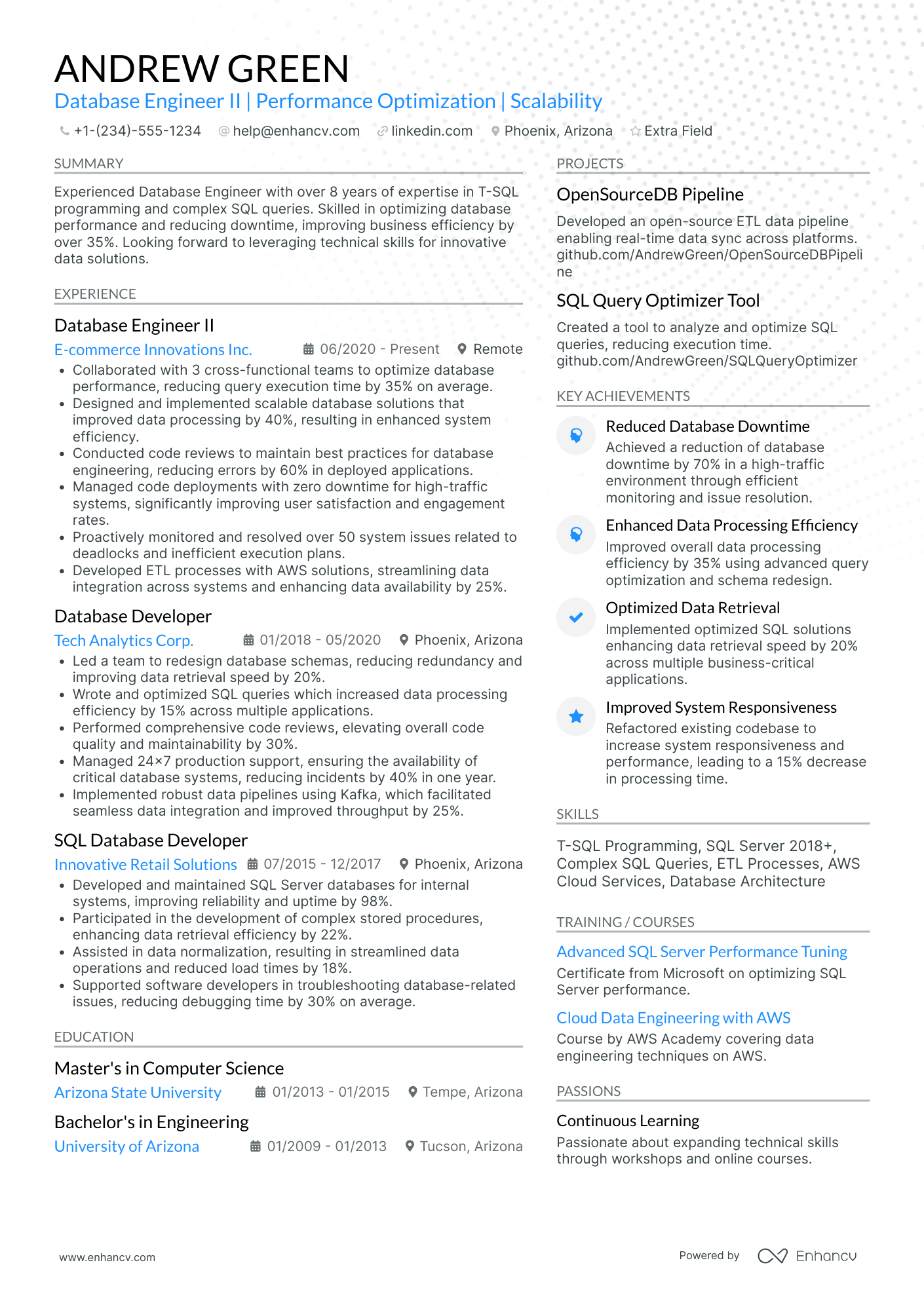 SQL Developer Instructor Resume Example