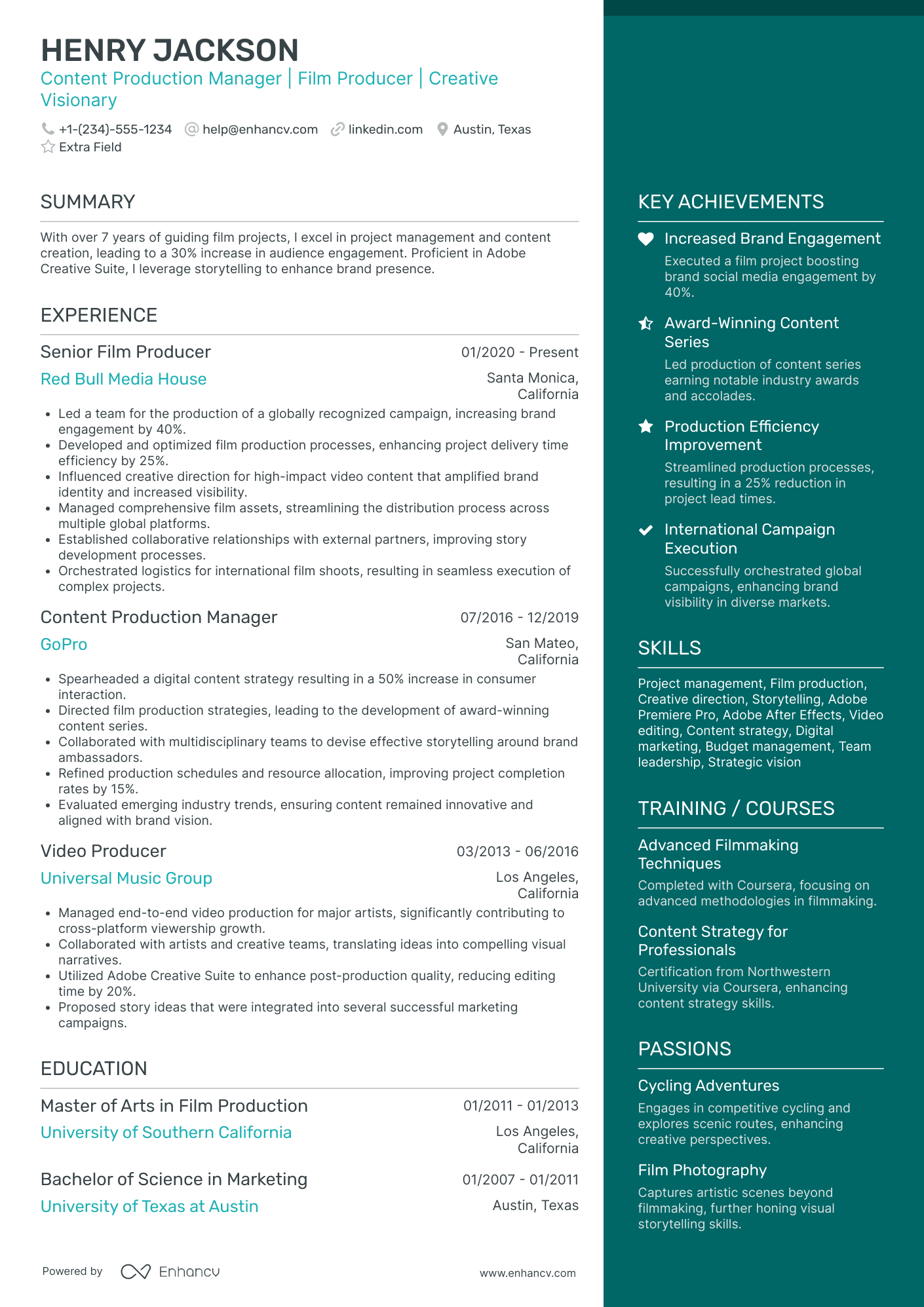 Content Production Manager Resume Example