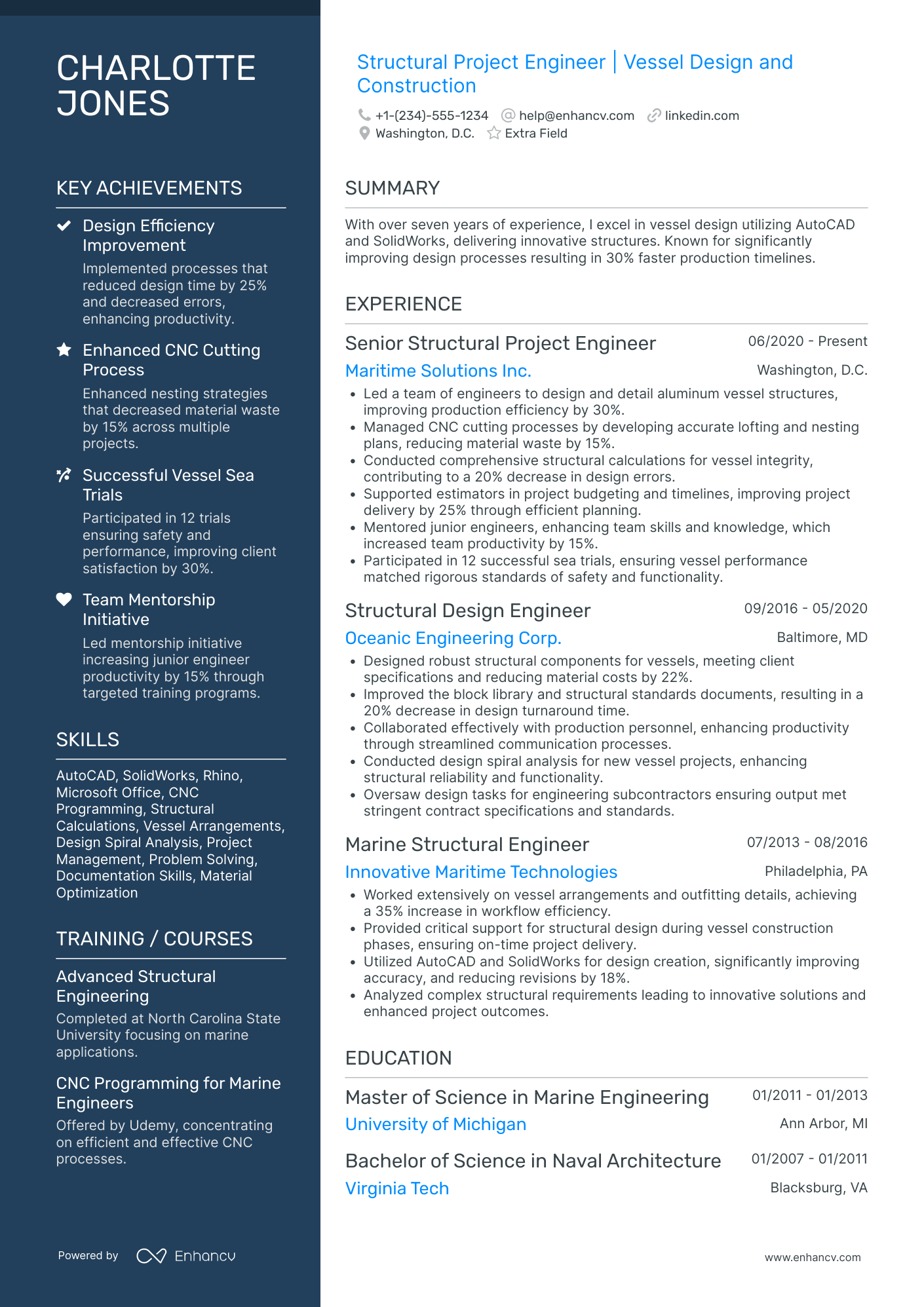 Marine Structural Engineer Resume Example