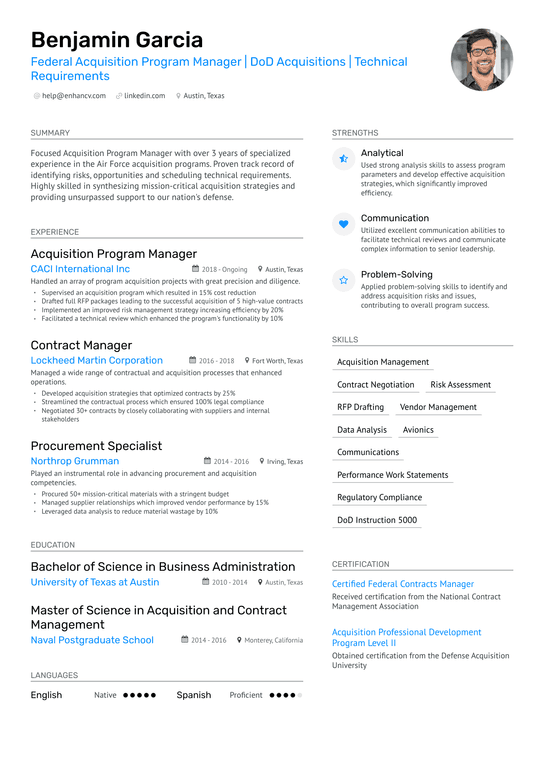 Acquisition Program Manager Resume Example