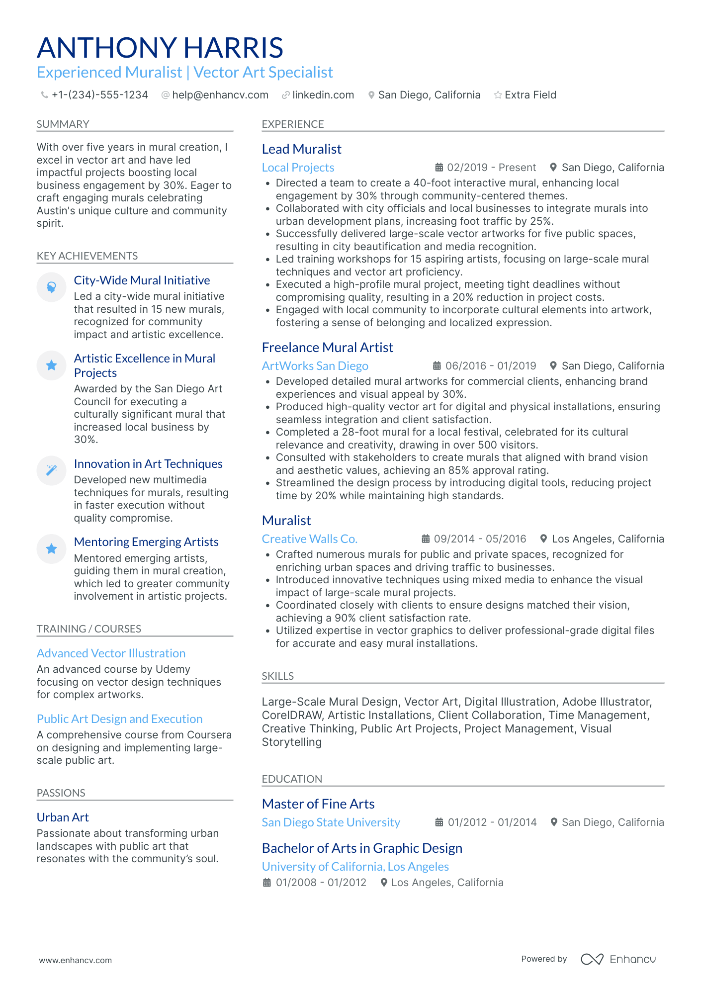 Freelance Fine Artist Resume Example