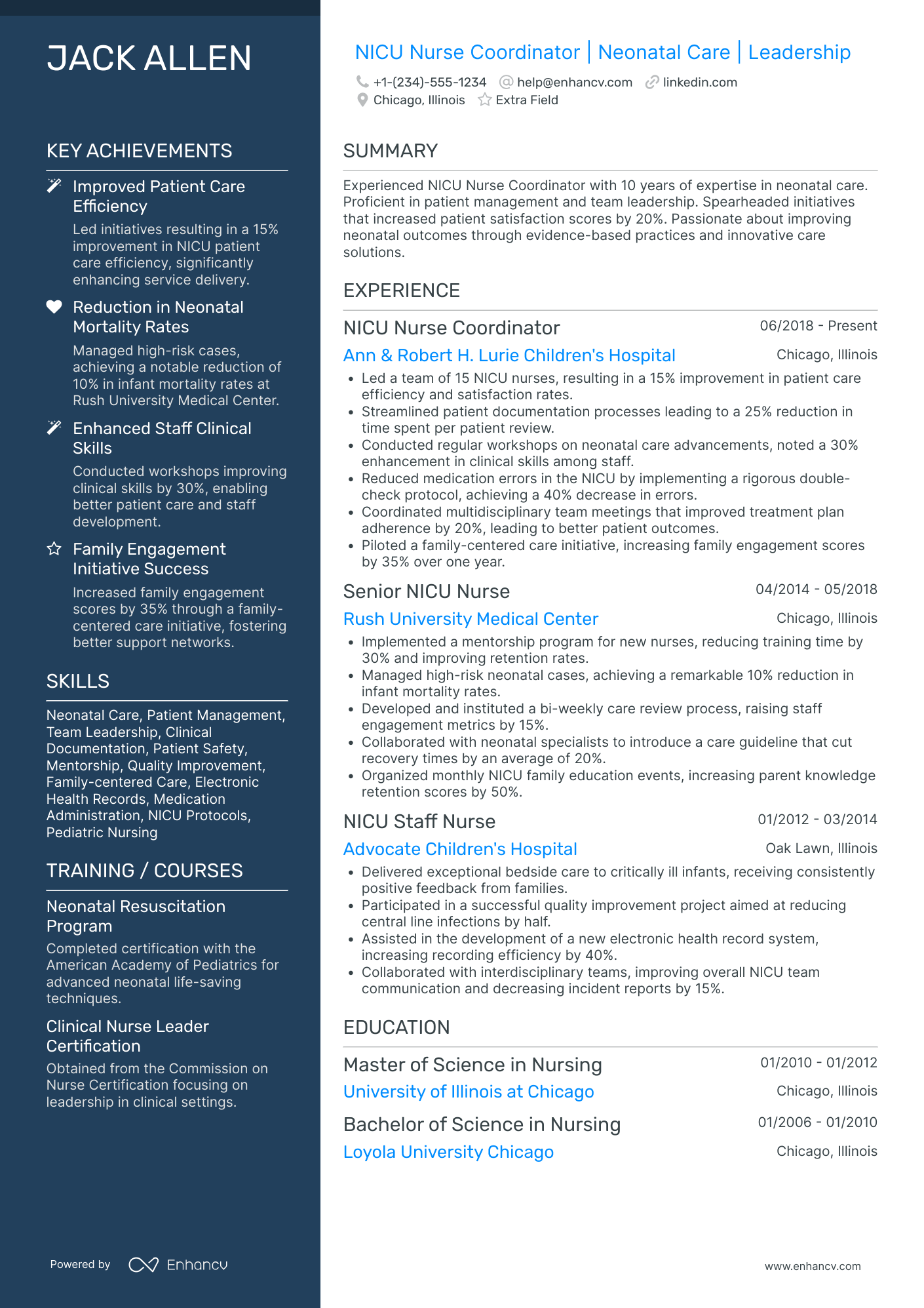 NICU Nurse Coordinator Resume Example