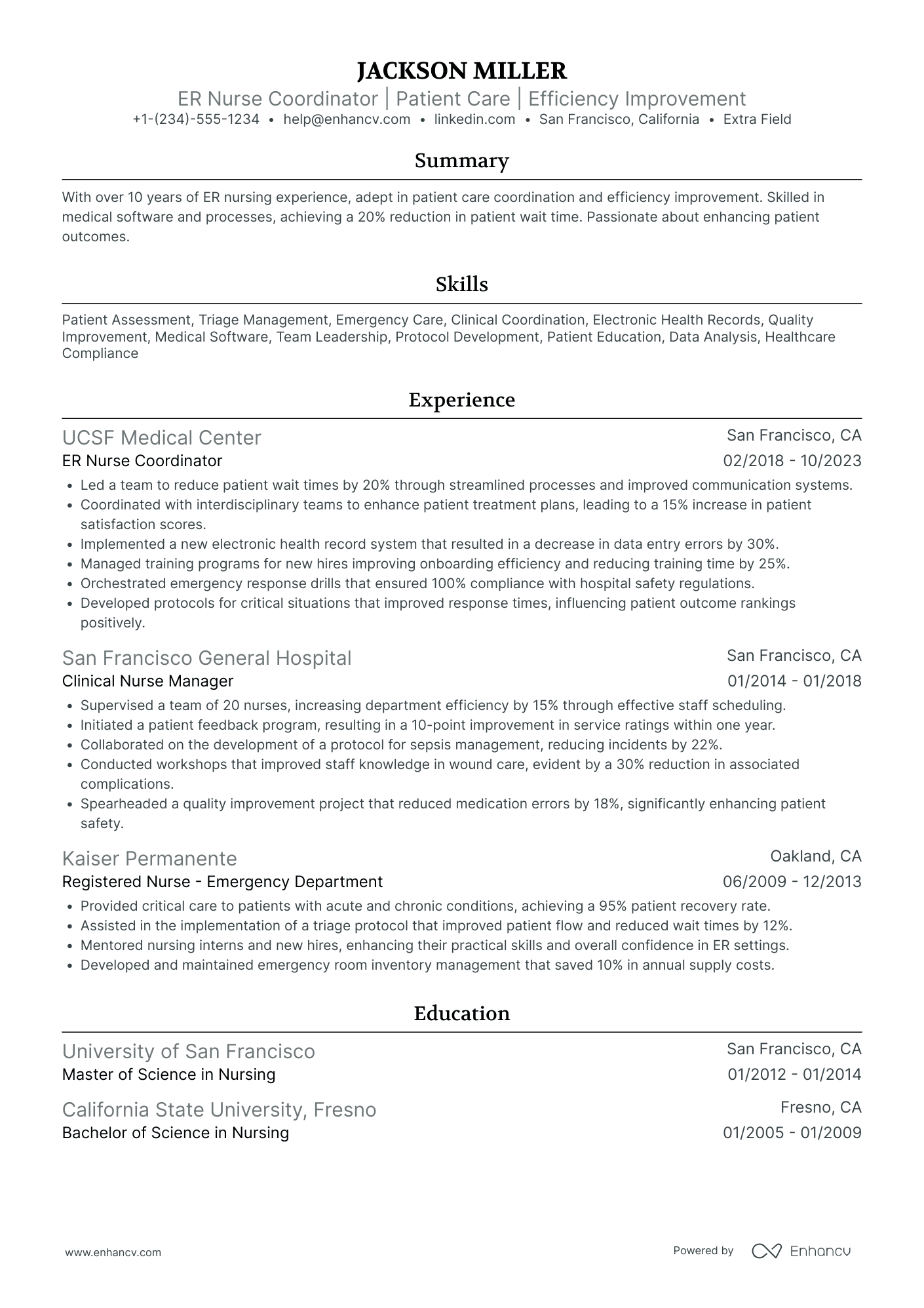 ER Nurse Coordinator Resume Example