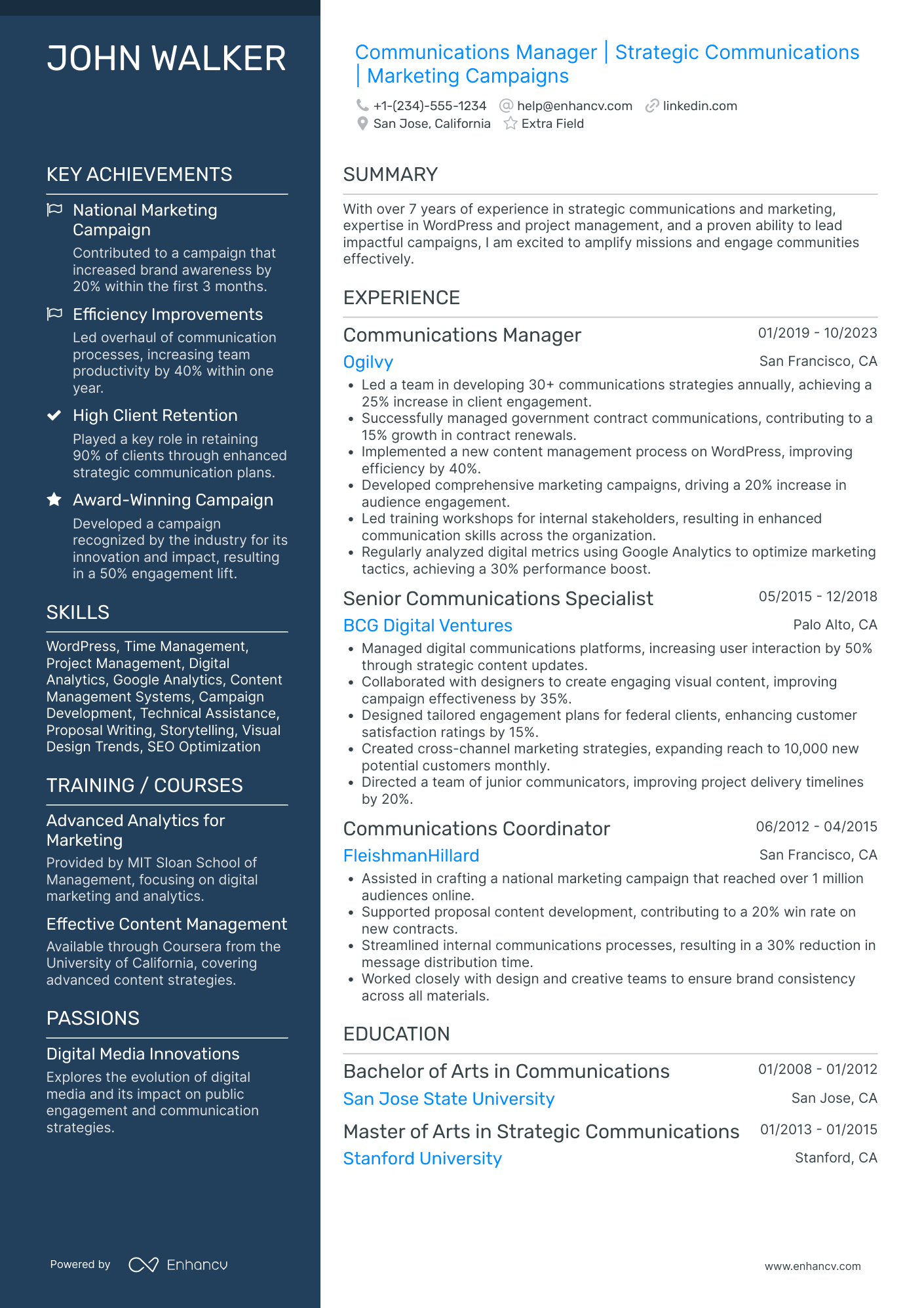 Digital Communication Manager Resume Example