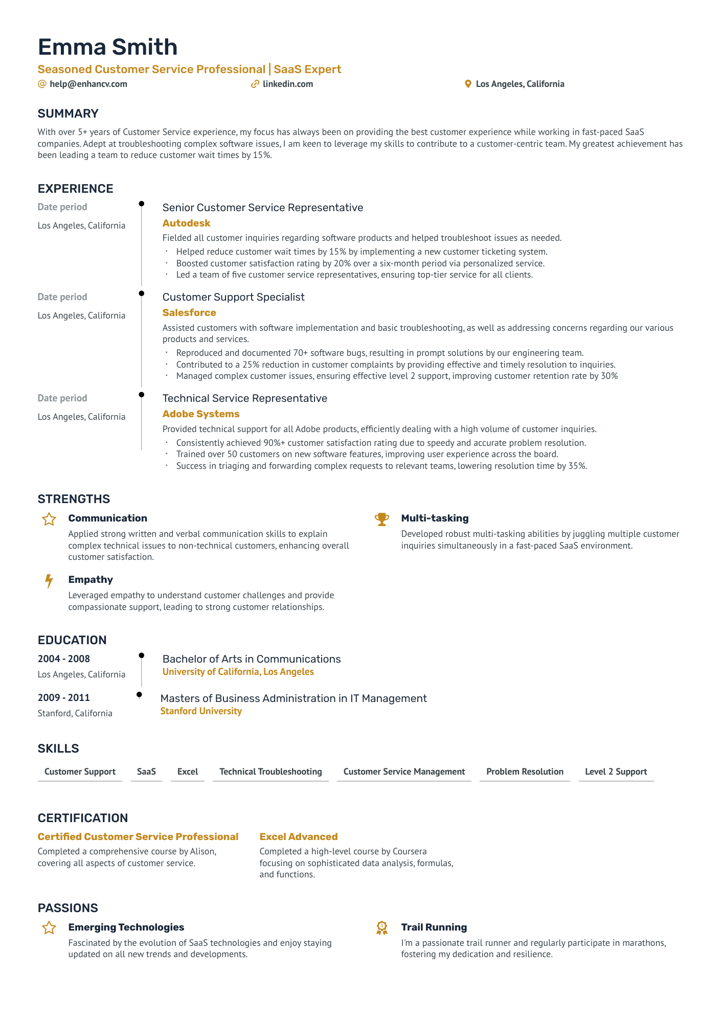 Customer Service Success Specialist Resume Example