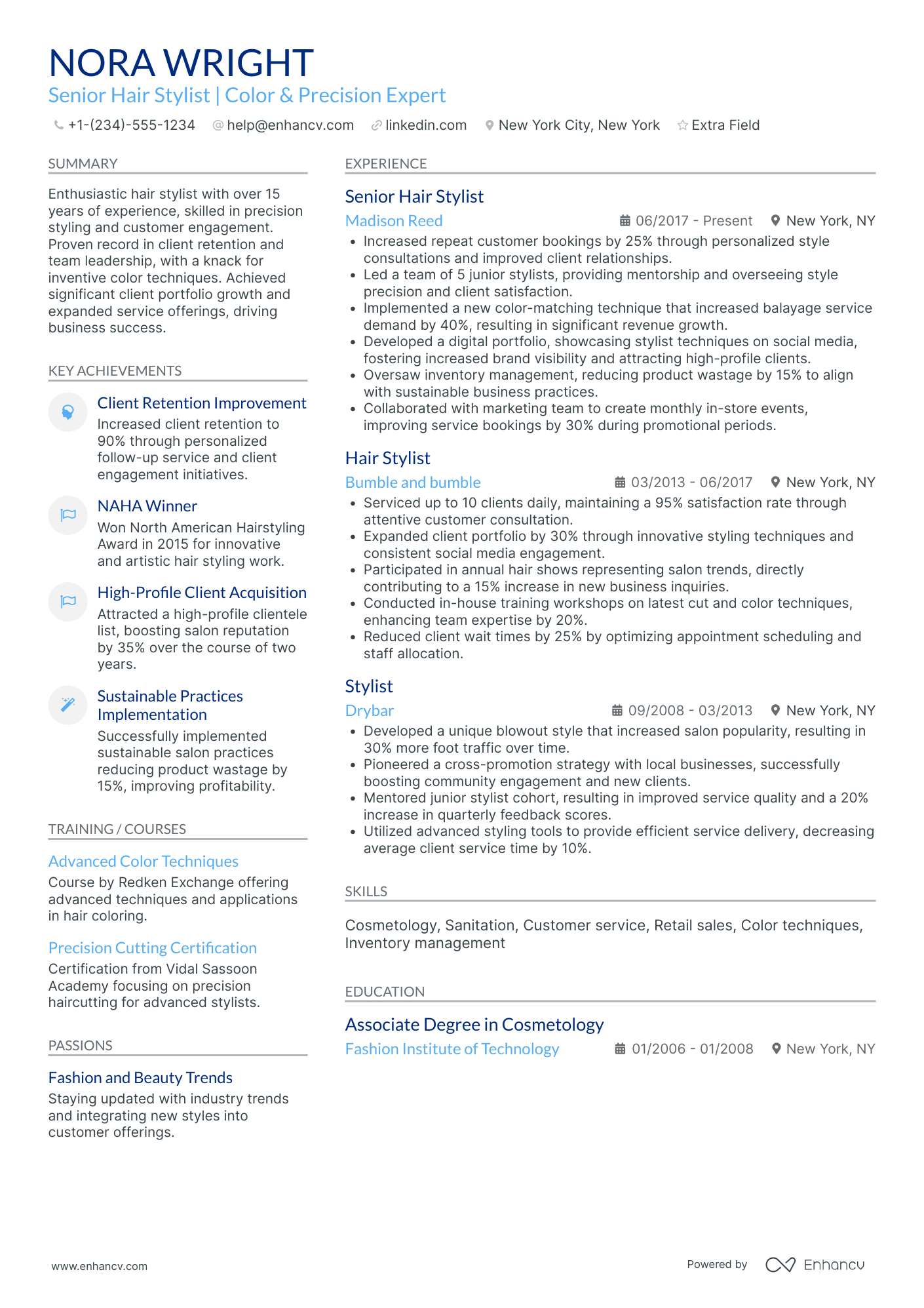 Celebrity Hair Stylist Resume Example