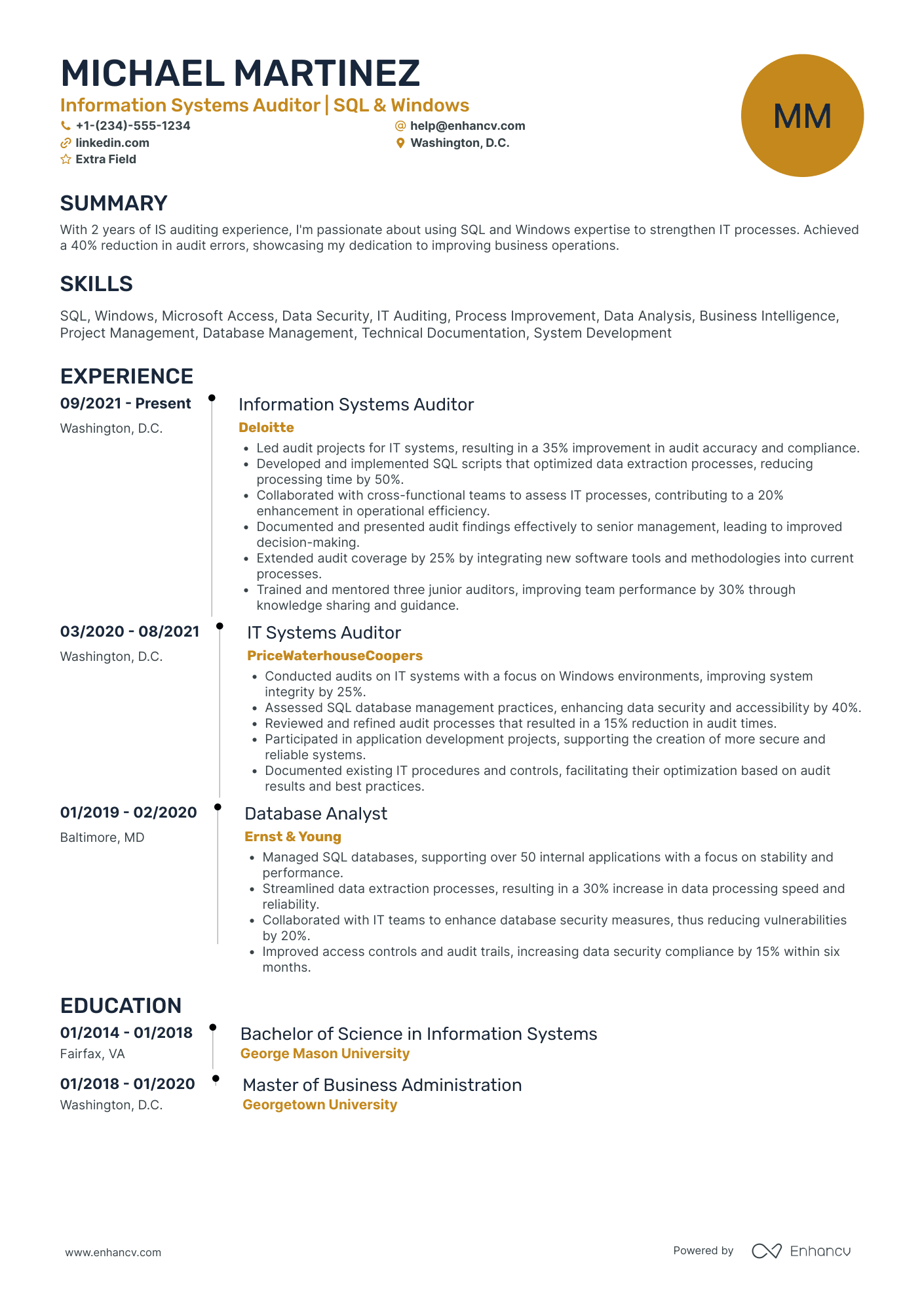 Information Systems Auditor Resume Example