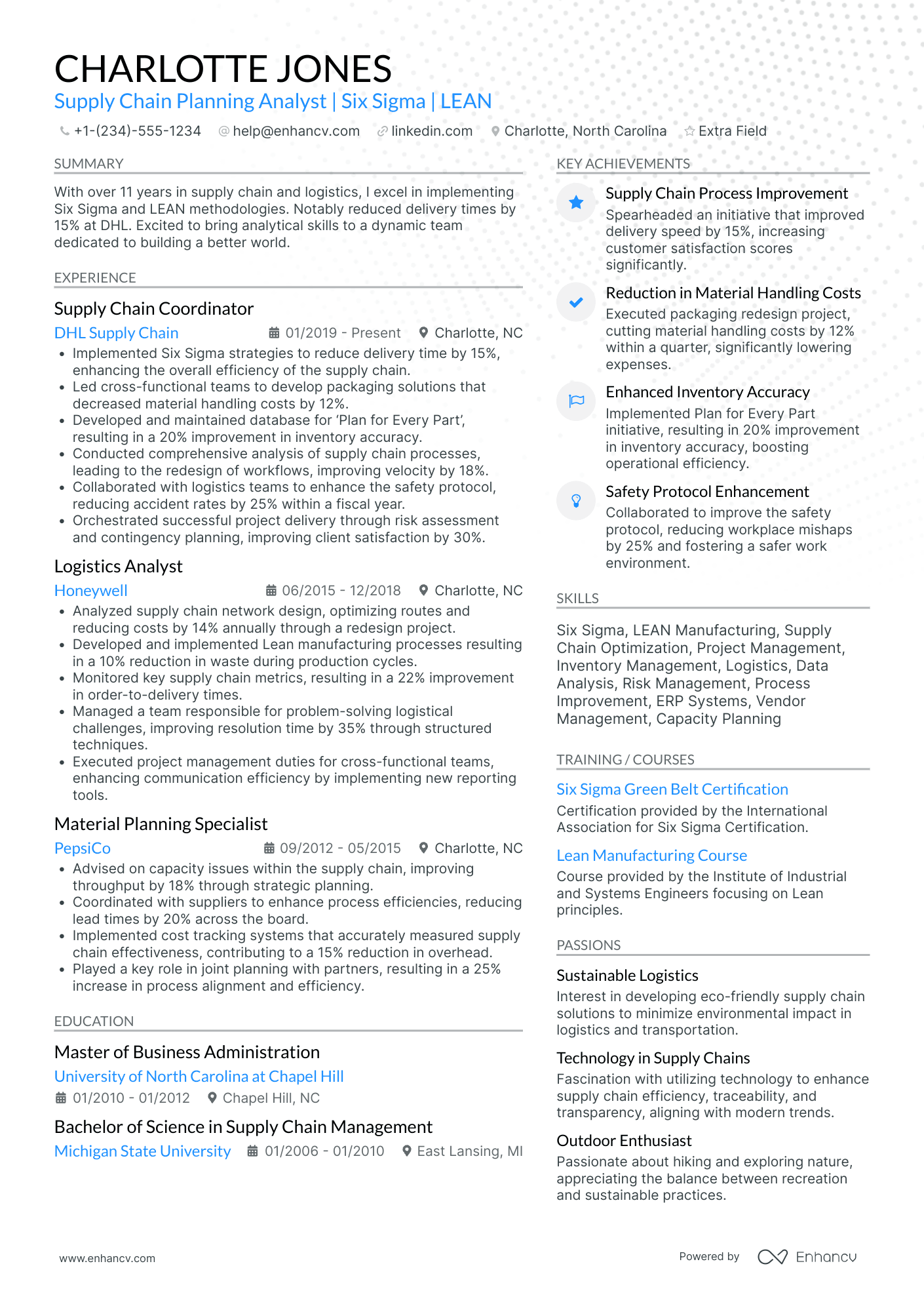 Supply Chain Planning Analyst Resume Example