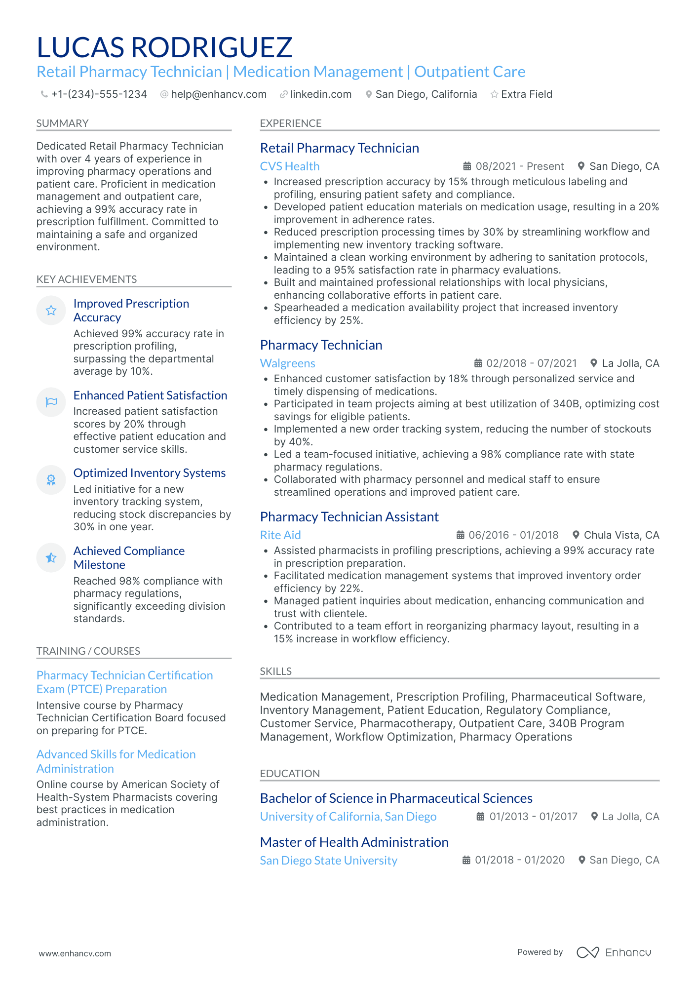 Retail Pharmacy Technician Resume Example