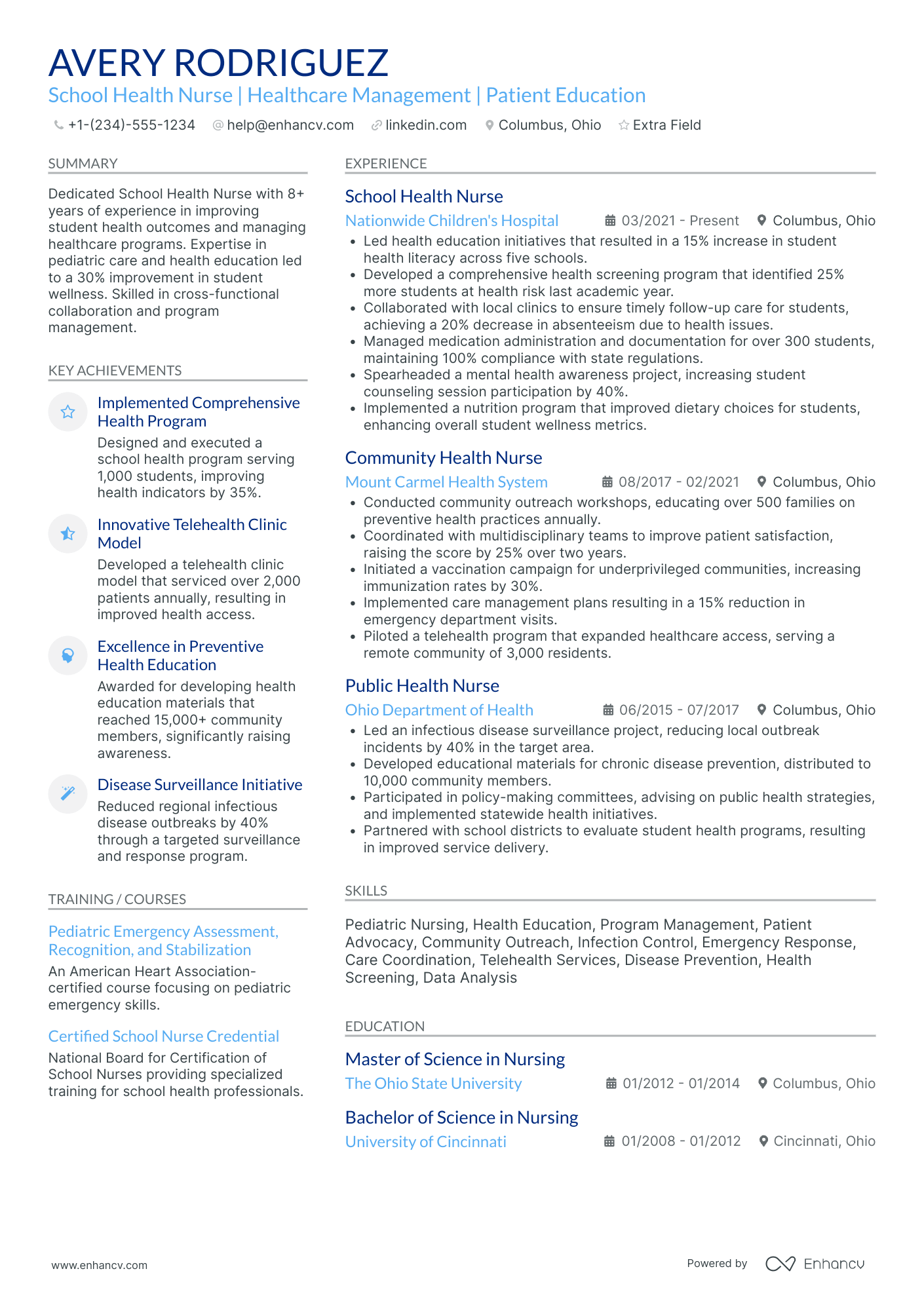 School Health Nurse Resume Example