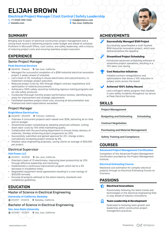 Electrical Project Manager Resume Example