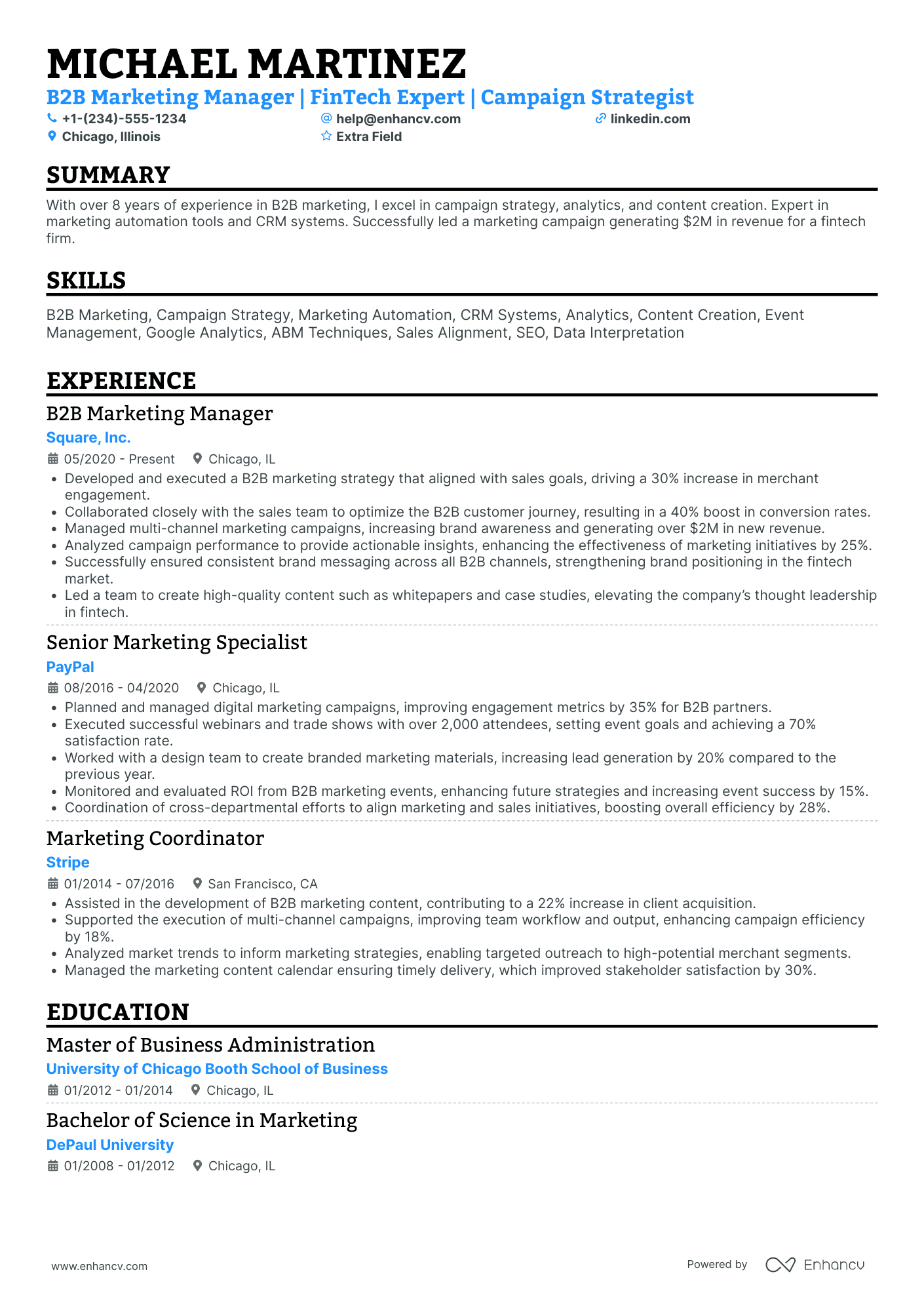 B2B Marketing Coordinator Resume Example