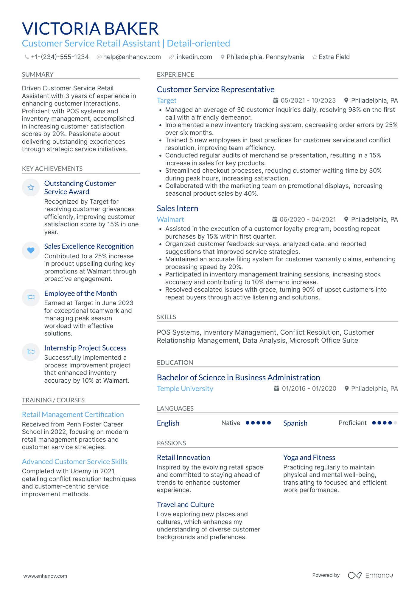 Customer Service Retail Assistant Resume Example