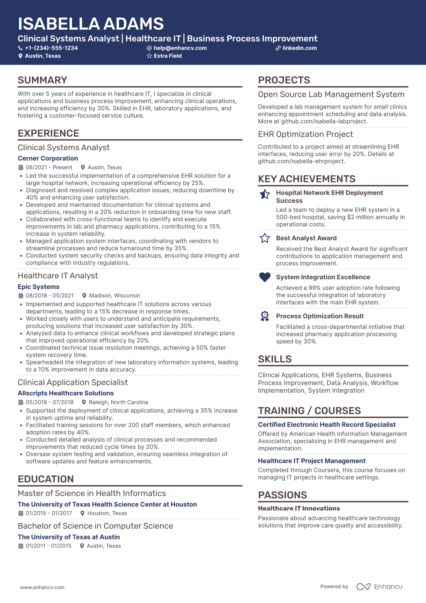 Healthcare System Analyst Resume Example