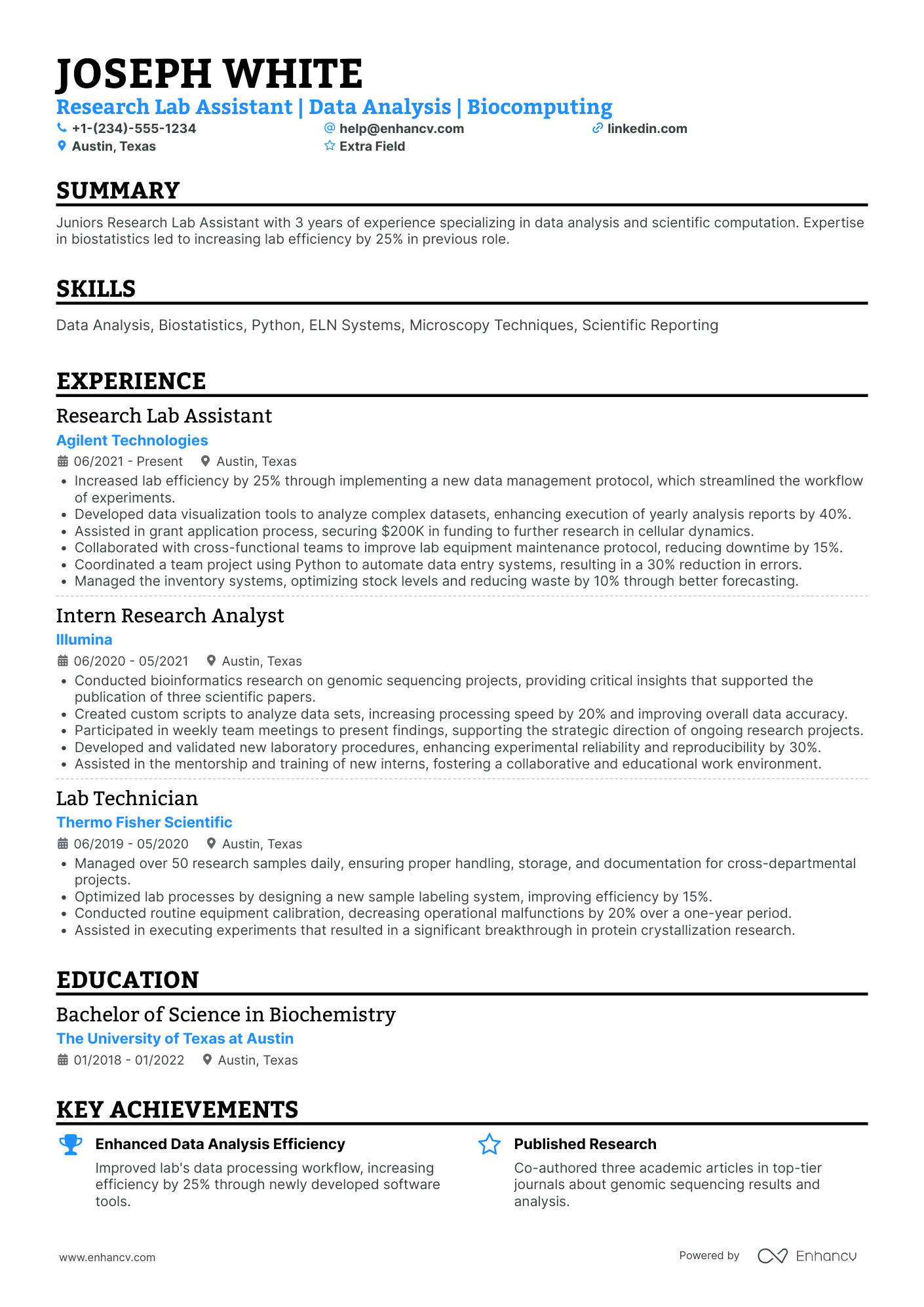 Research Lab Assistant Resume Example