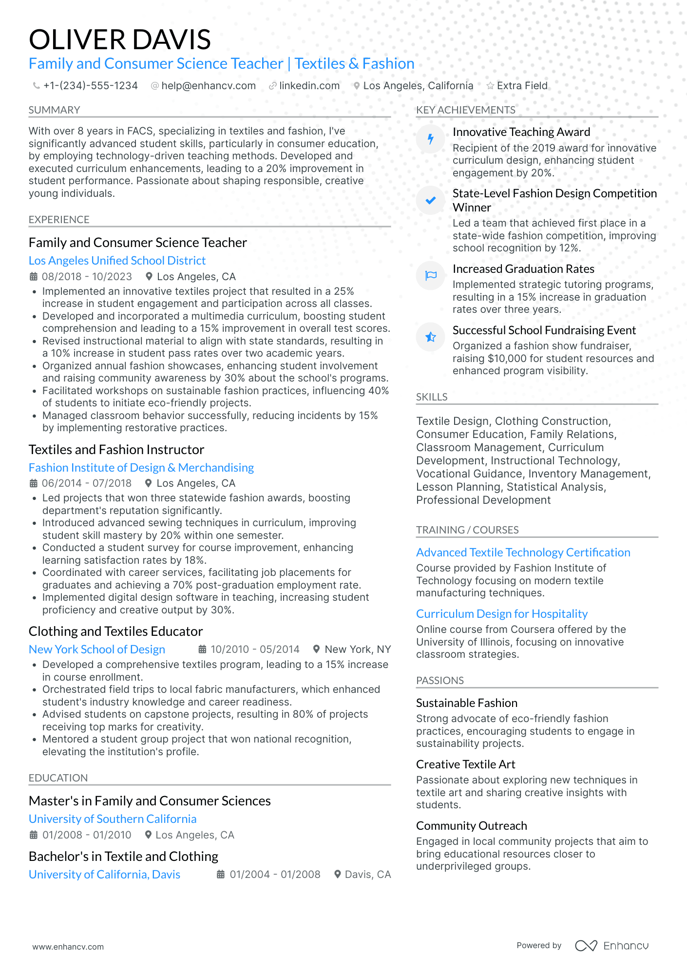 Commercial Fashion Stylist Resume Example