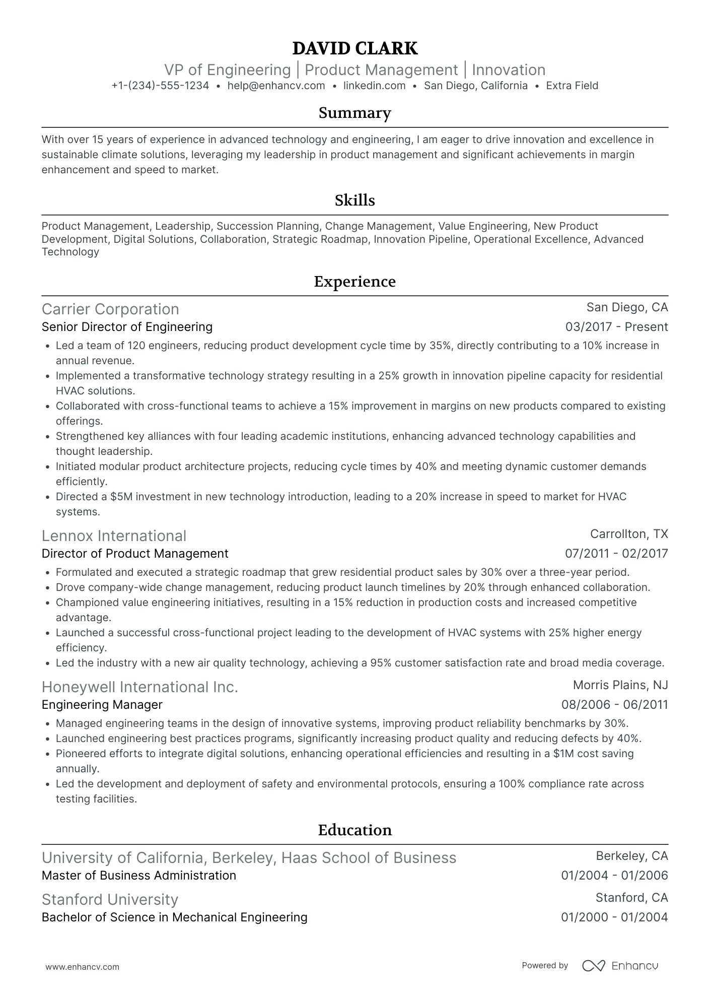 Vice President of Engineering Resume Example