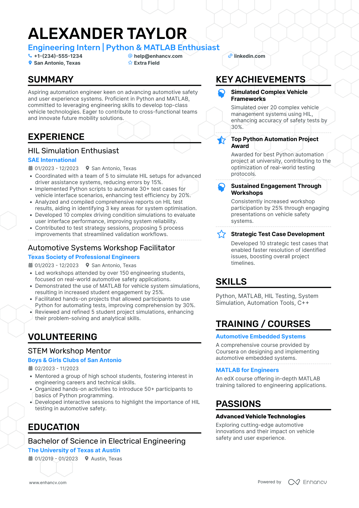 Automotive Engineering Intern Resume Example