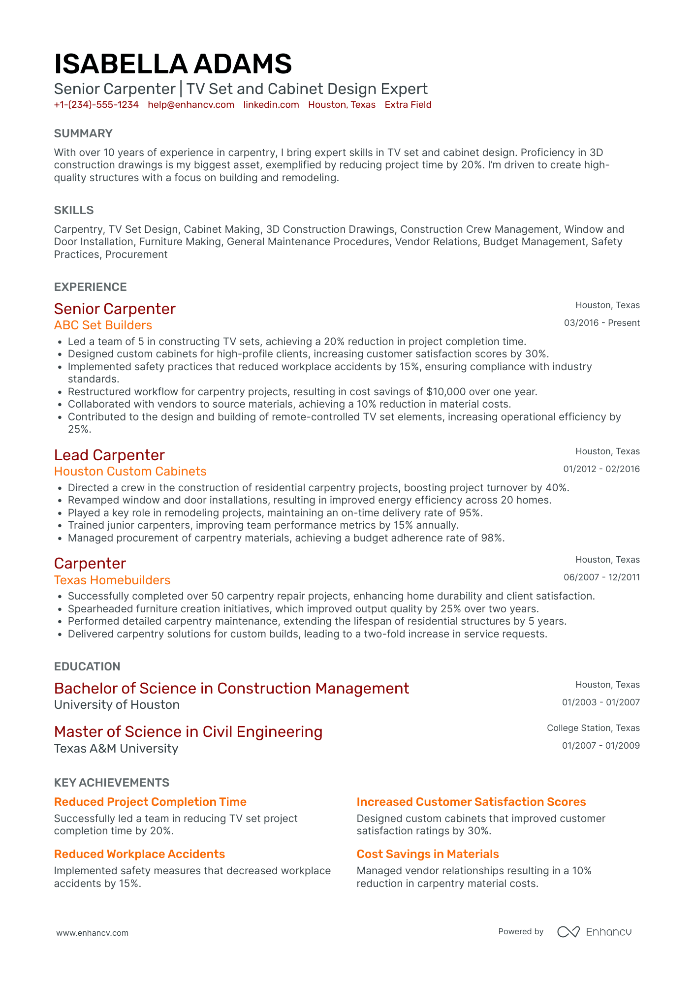 Master Carpenter Resume Example