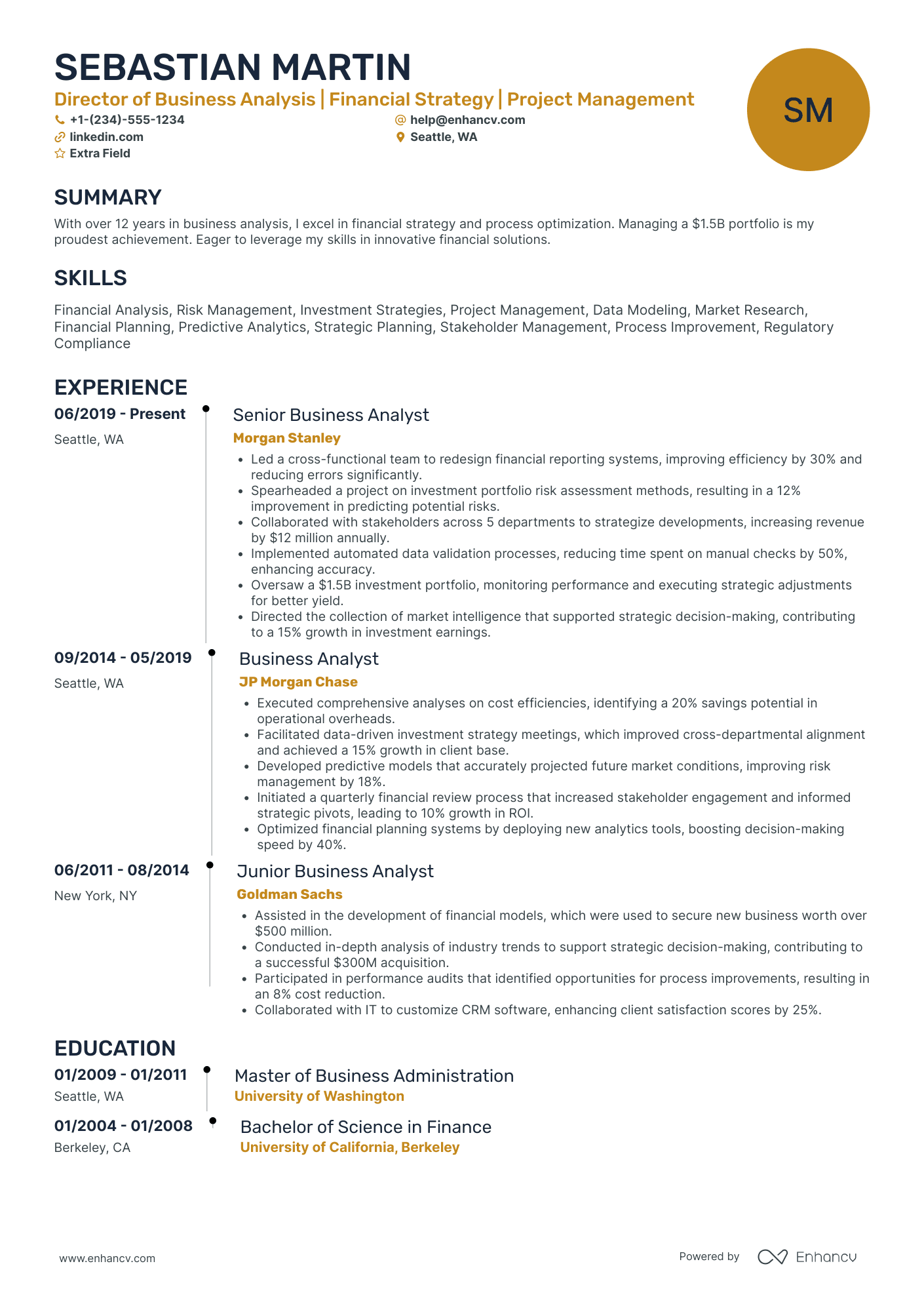 Senior Business Data Analyst Resume Example