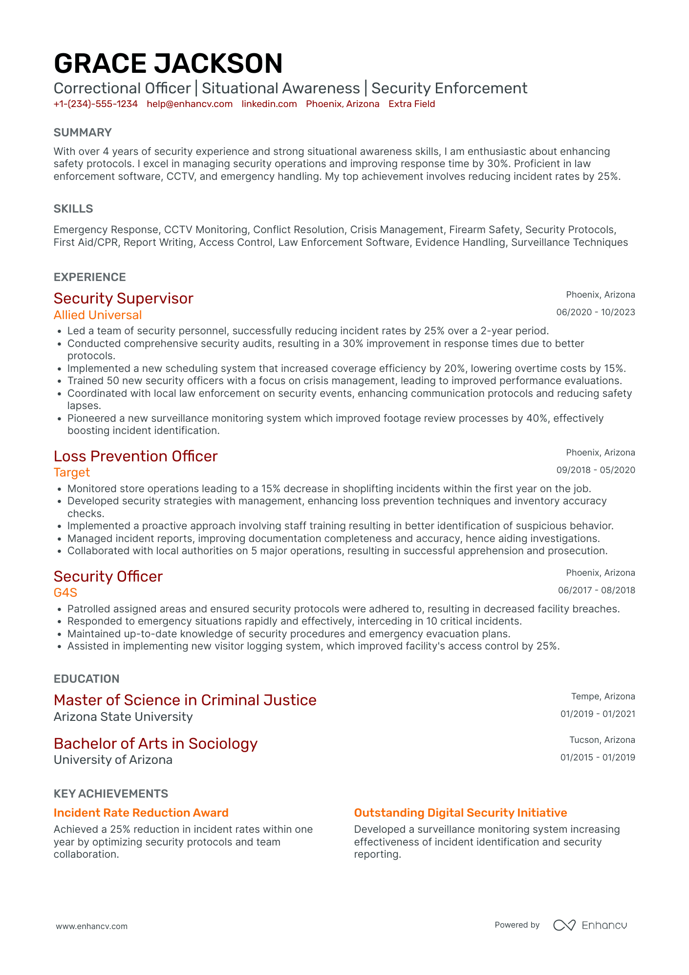 Entry Level Correctional Officer Resume Example