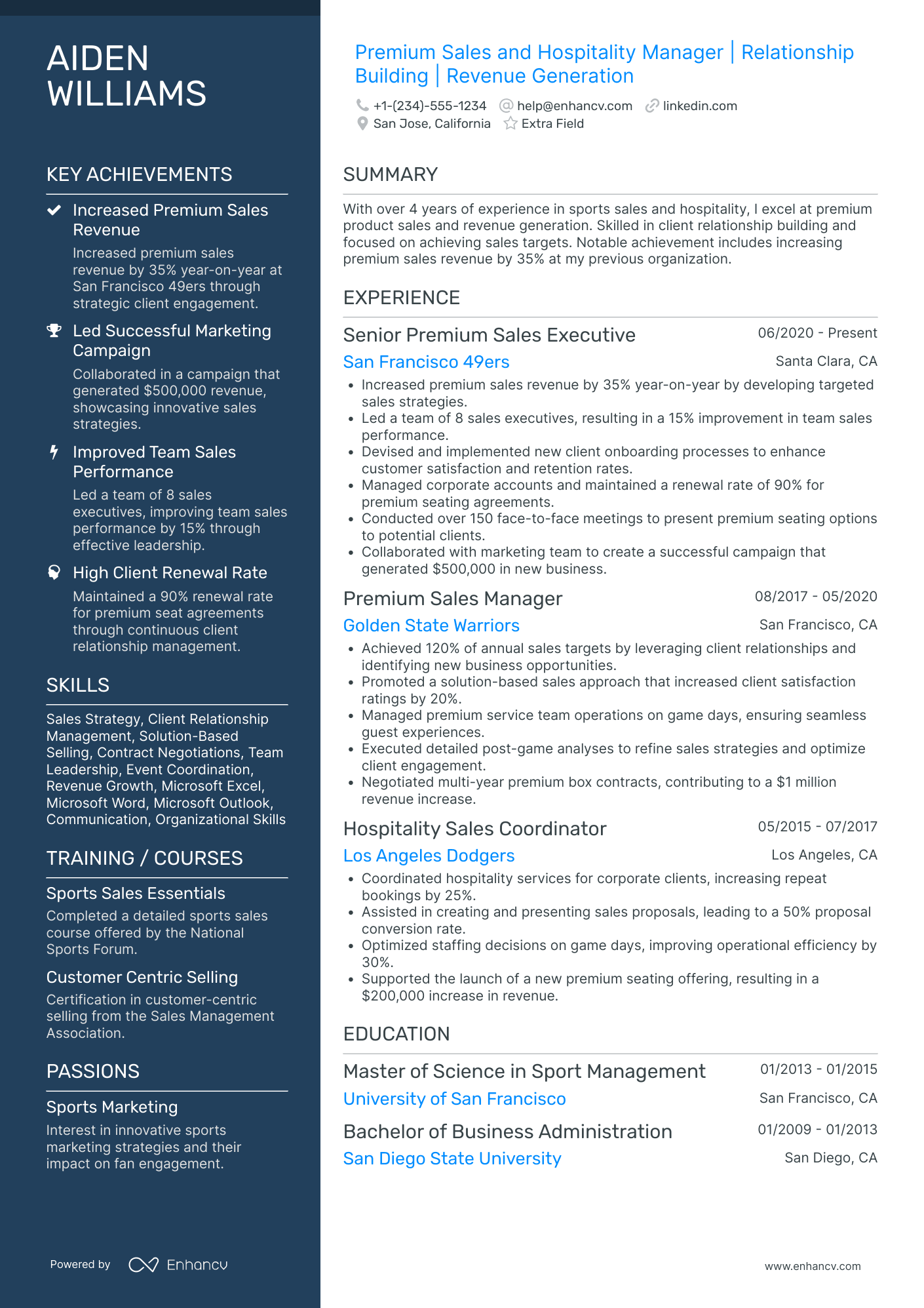 Hospitality Sales Manager Resume Example