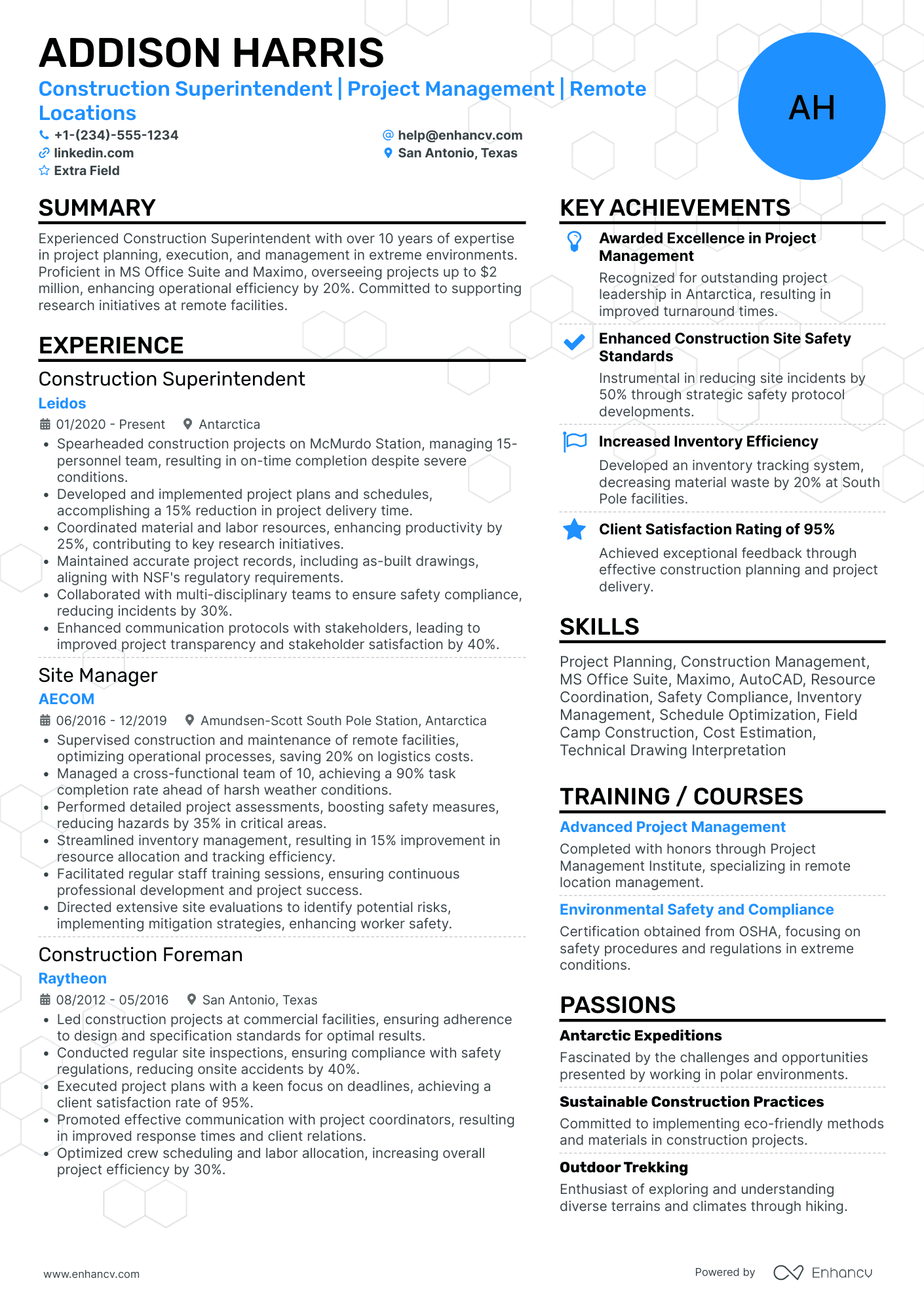 Industrial Construction Superintendent Resume Example