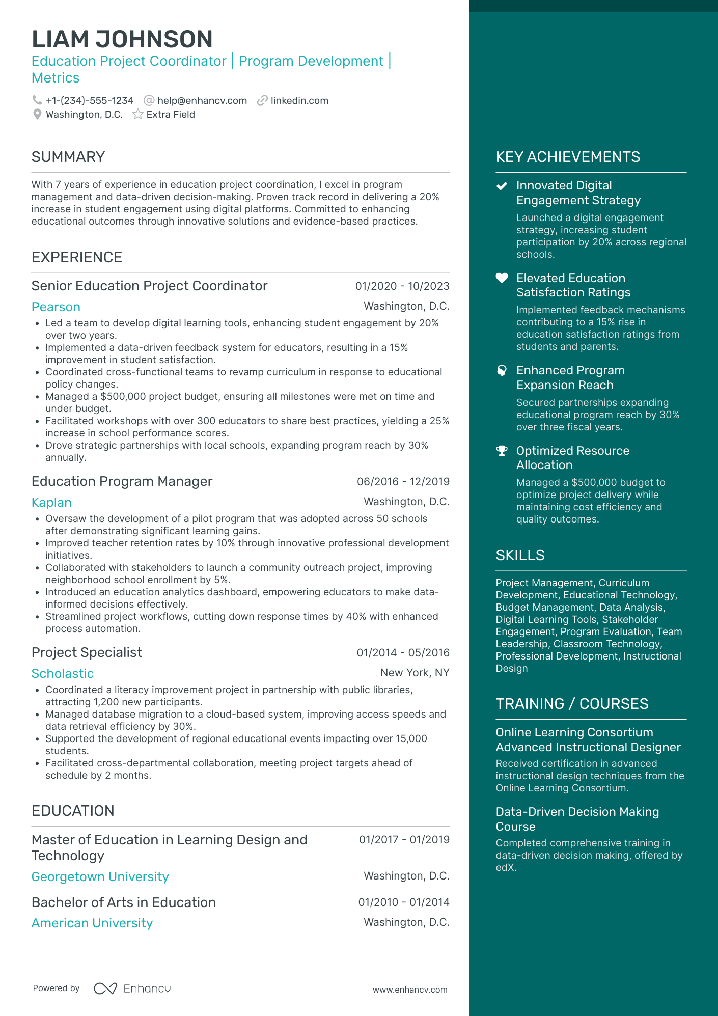 Education Project Coordinator Resume Example