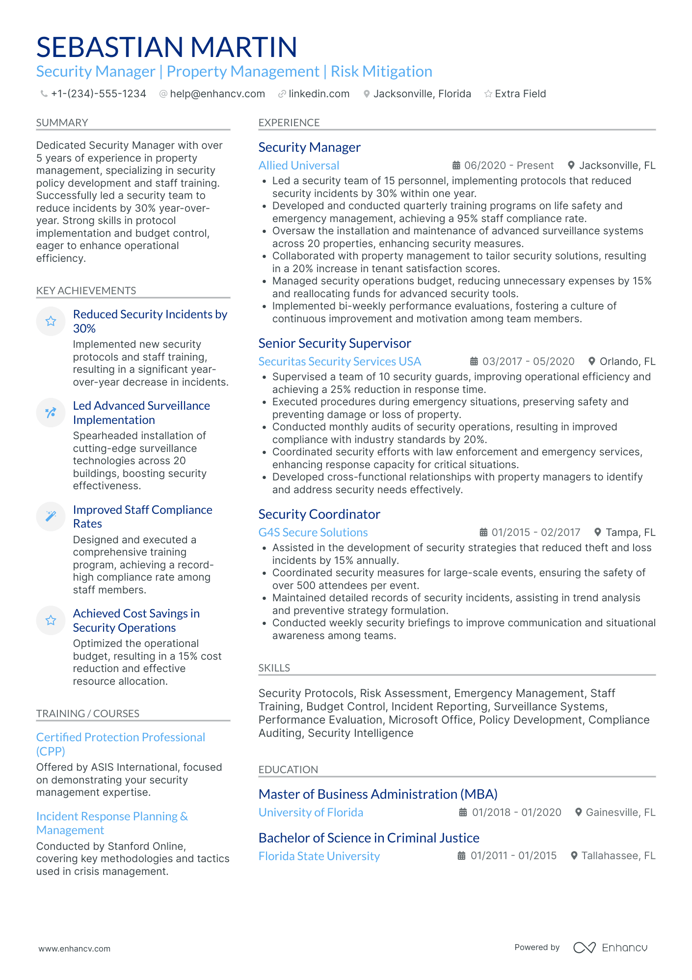 Application Security Manager Resume Example