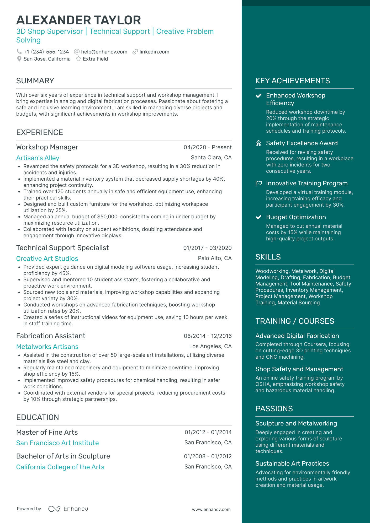 Freelance 3D Artist Resume Example