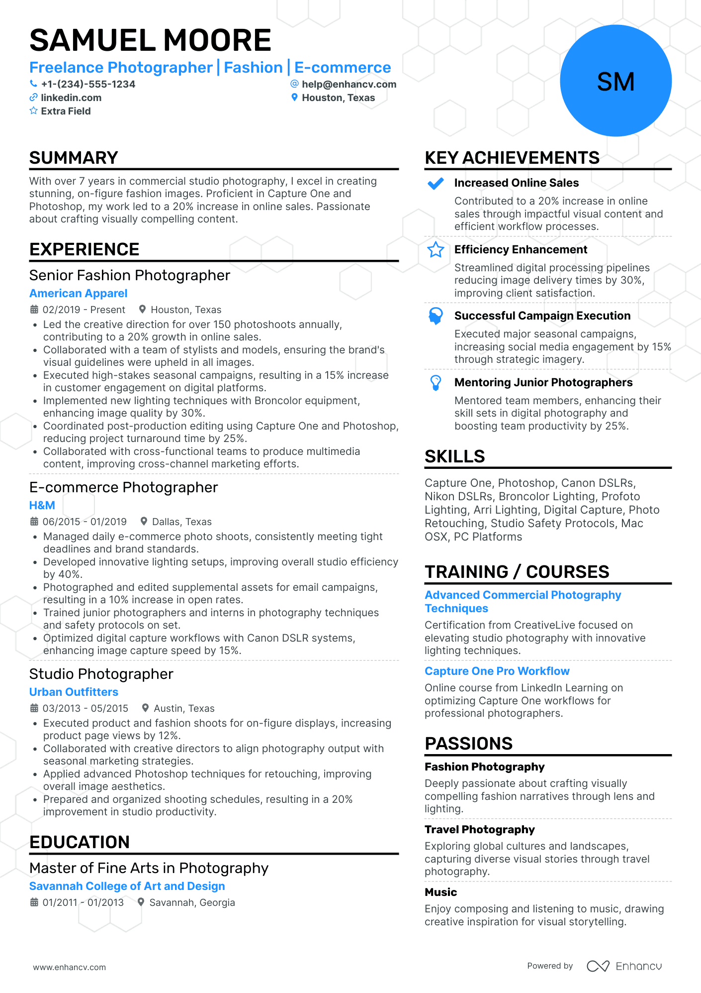 Freelance Commercial Photographer Resume Example