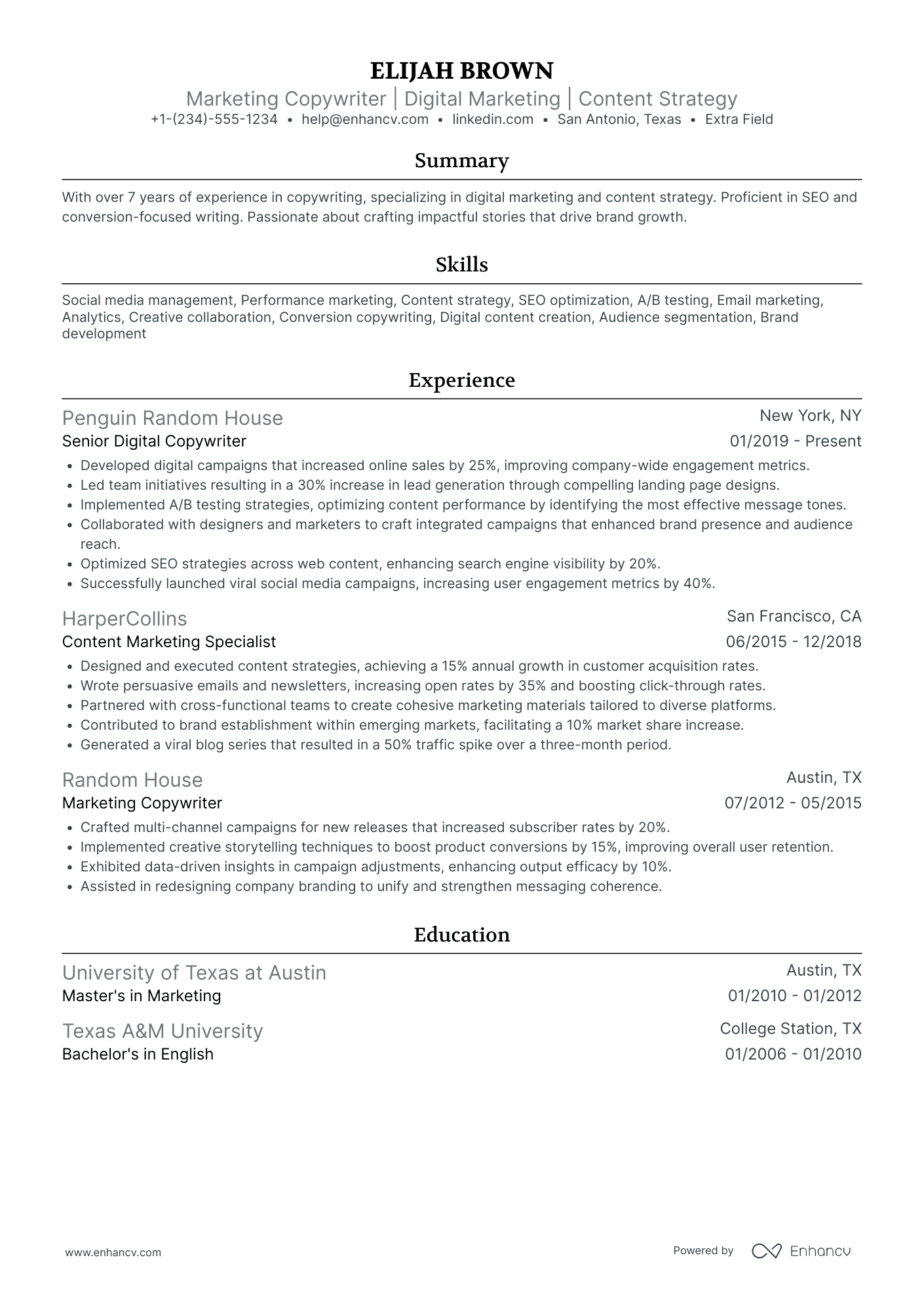 Social Media Copywriter Resume Example