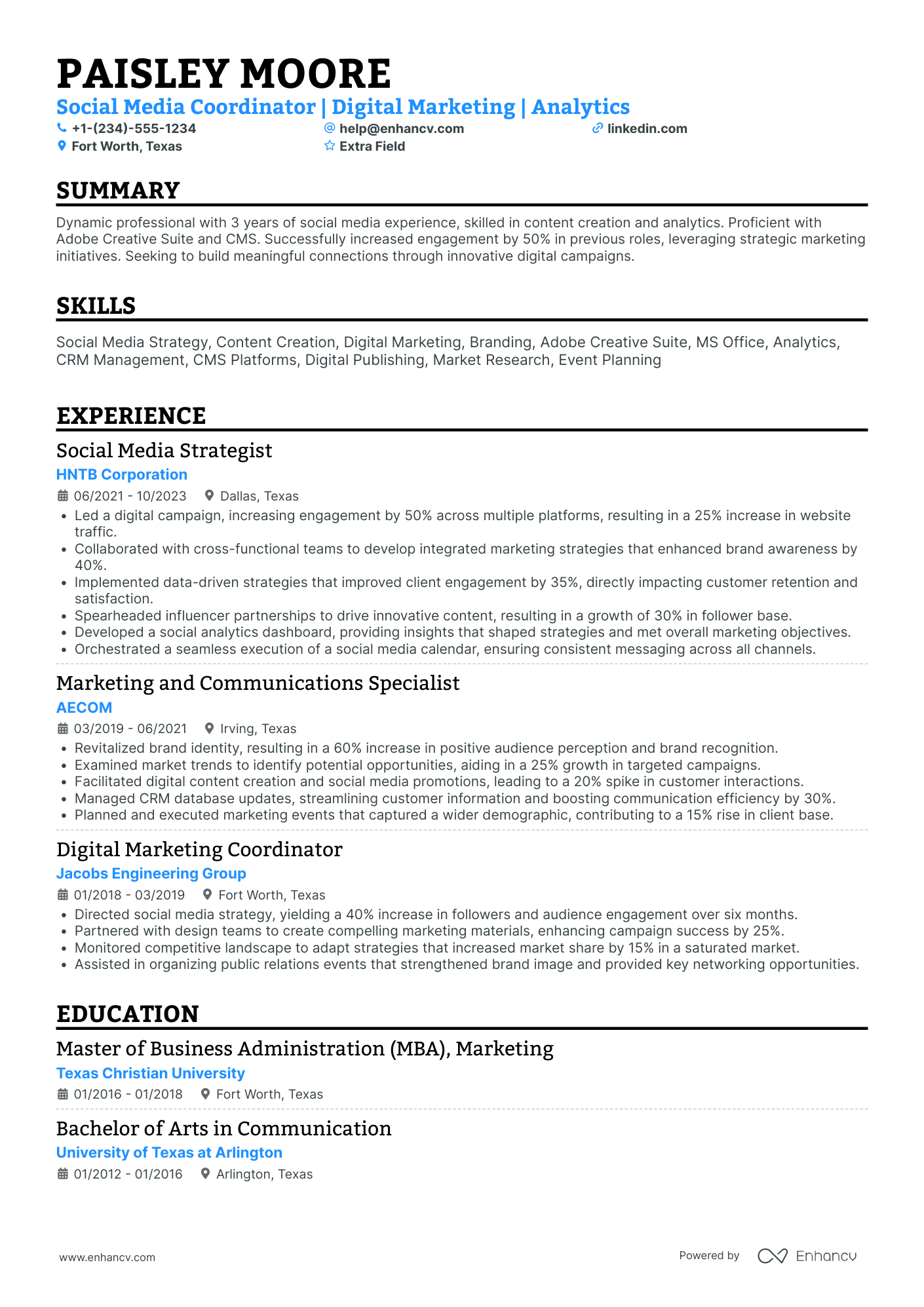 Social Media Advertising Coordinator Resume Example